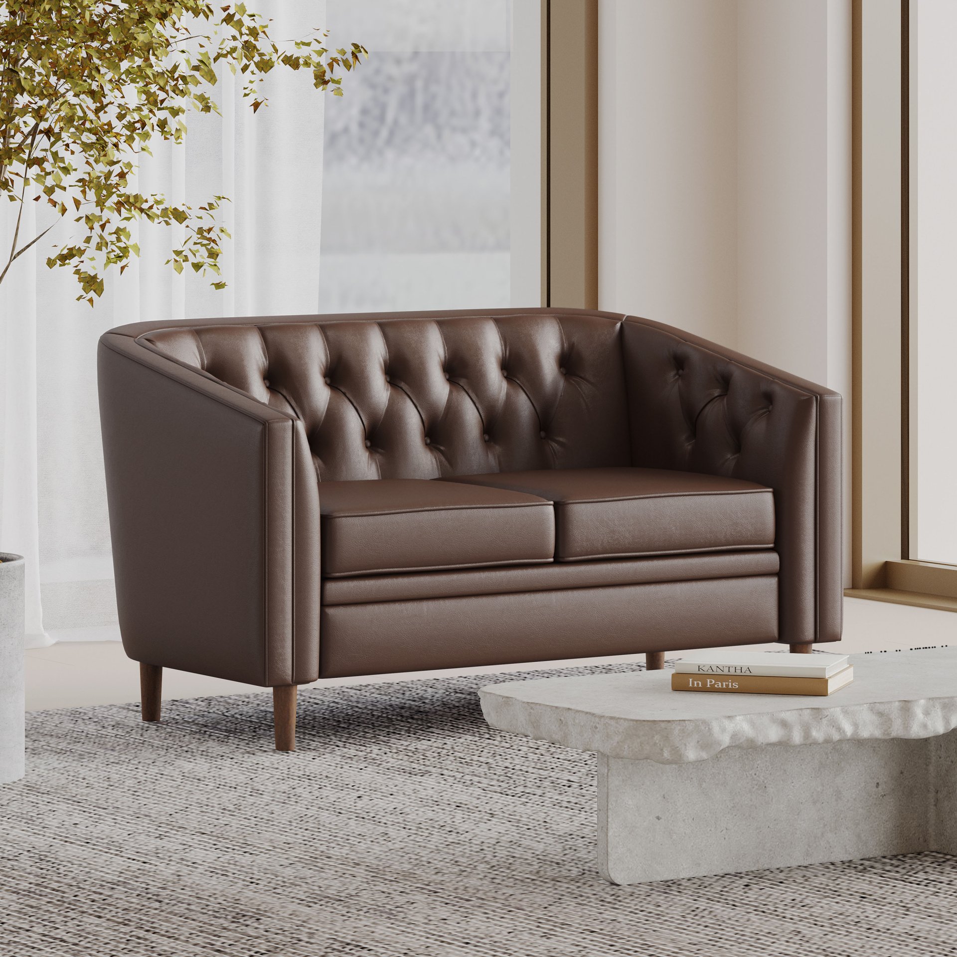 Sophisticated Loveseat With Diamond Stitched Detailing - Dark Brown - Image 5
