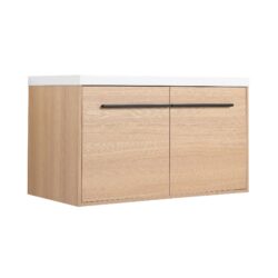 Bathroom Vanity With Resin Countertop Sink, 2 Doors Cabinet Set - Oak