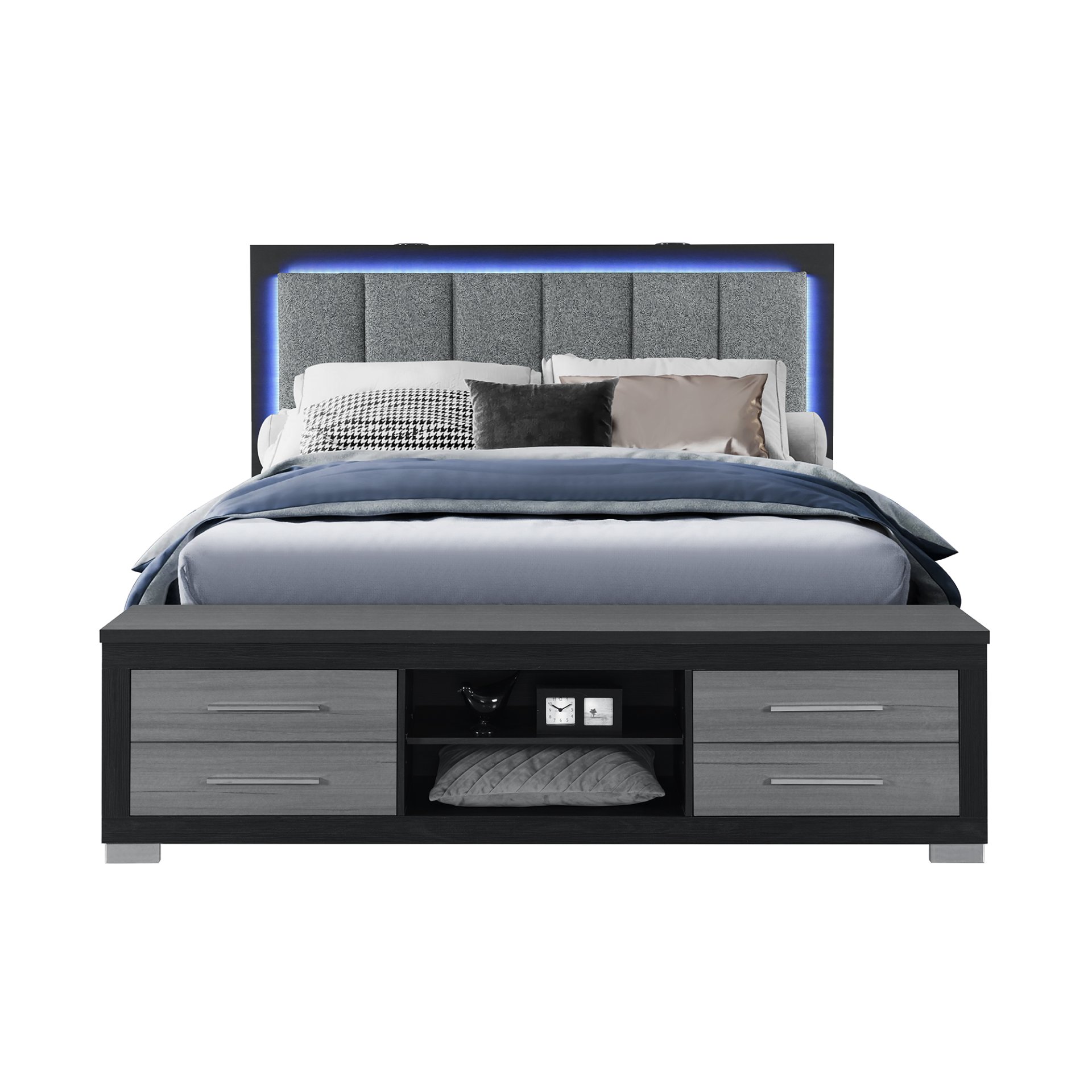 Messa - King Bed With Bookcase Headboard And Storage - Black / Gray - Image 7