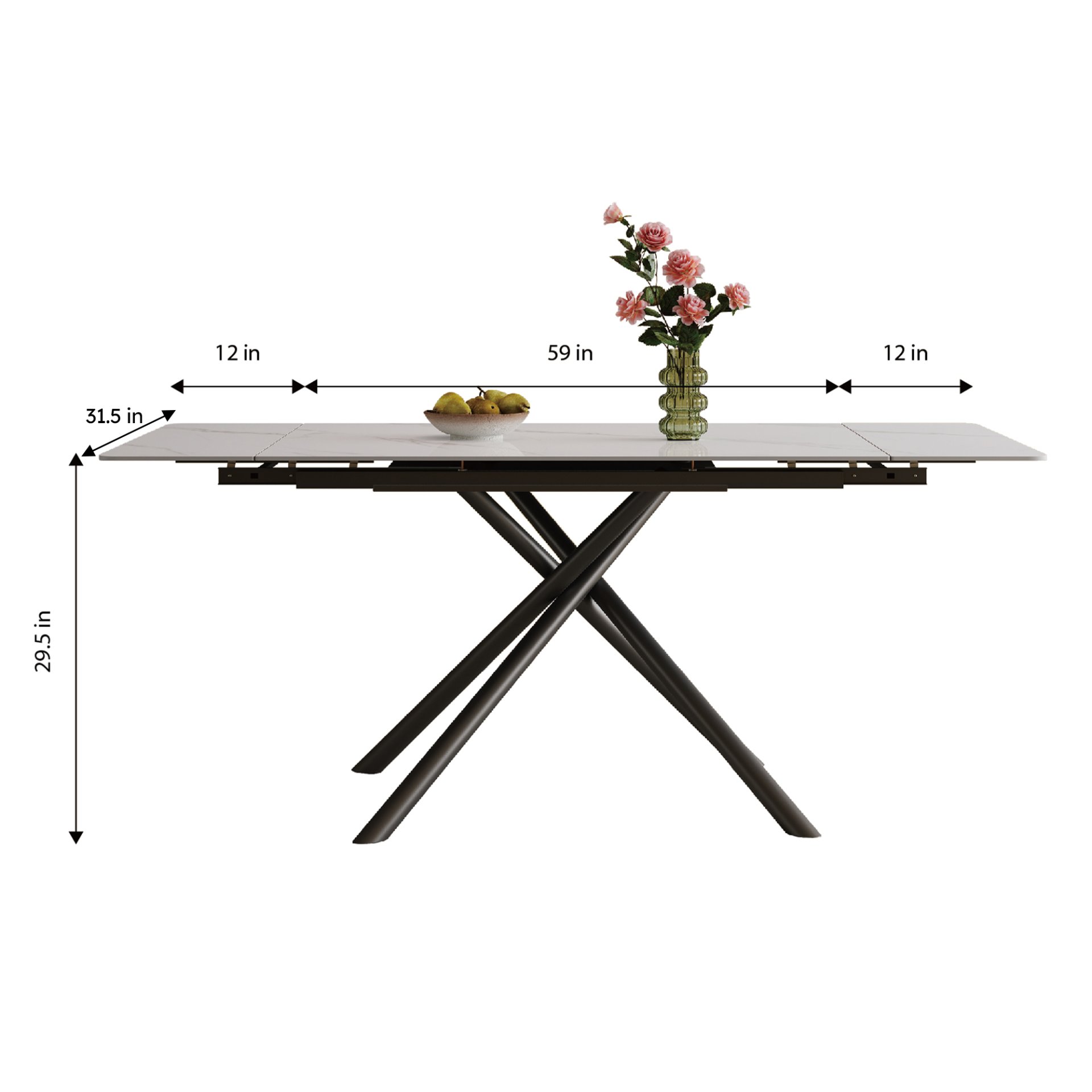 Retractable Dining Table Set With Carbon Steel Legs, Rectangular, Table And 4 Chairs - White - Image 3