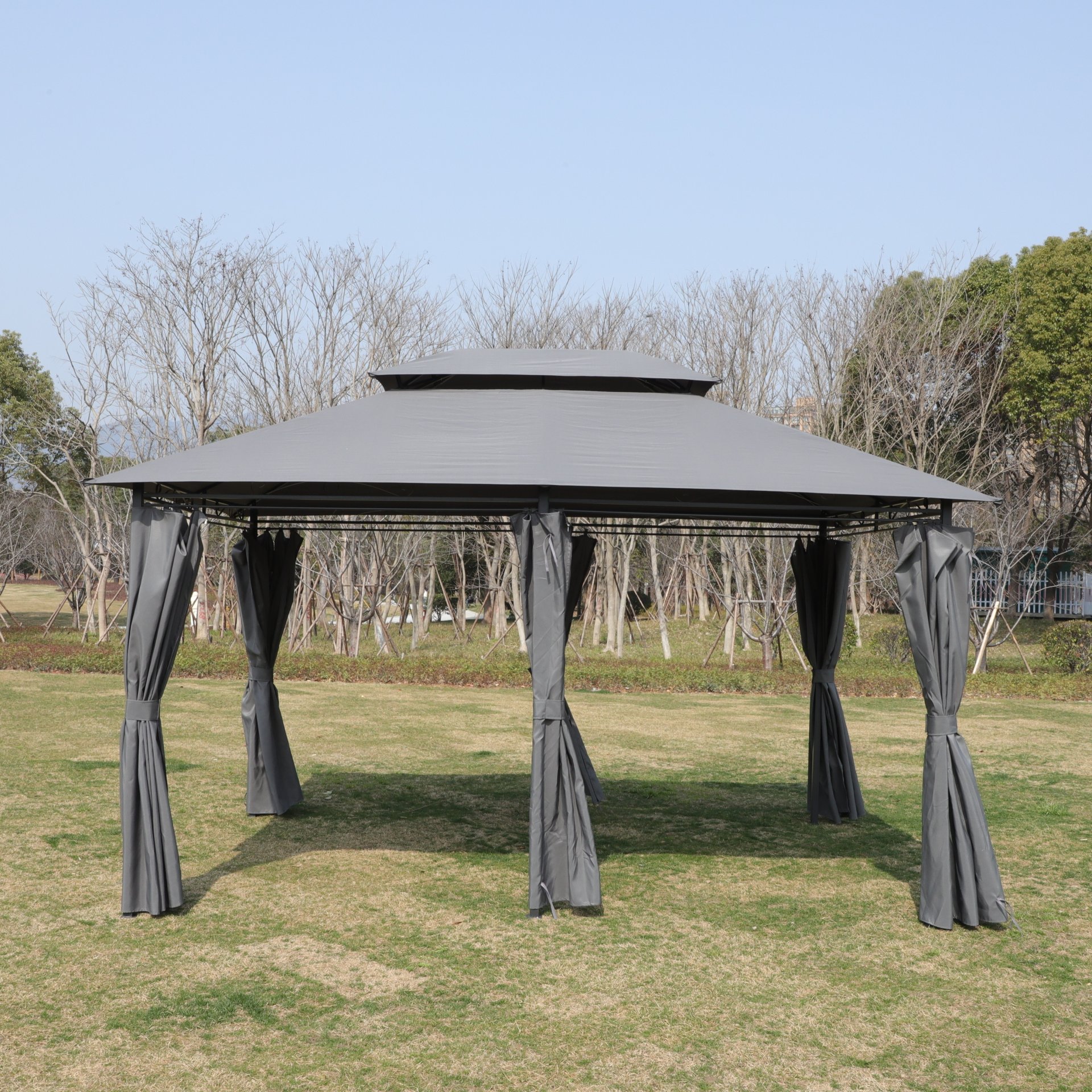 13 0 Ft Outdoor Patio Gazebo Canopy Tent With Ventilated Double Roof And Side Wall (Detachable Curtain Included On All Sides) Suitable For Lawn Garden Backyard And Deck - Gray - Image 6