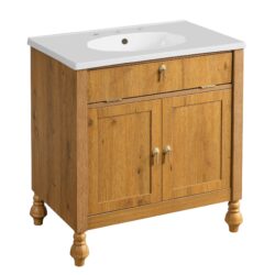 Bathroom Vanity With Seashell Resin Sink, Flip Up Storage, Soft Close Doors - Brown