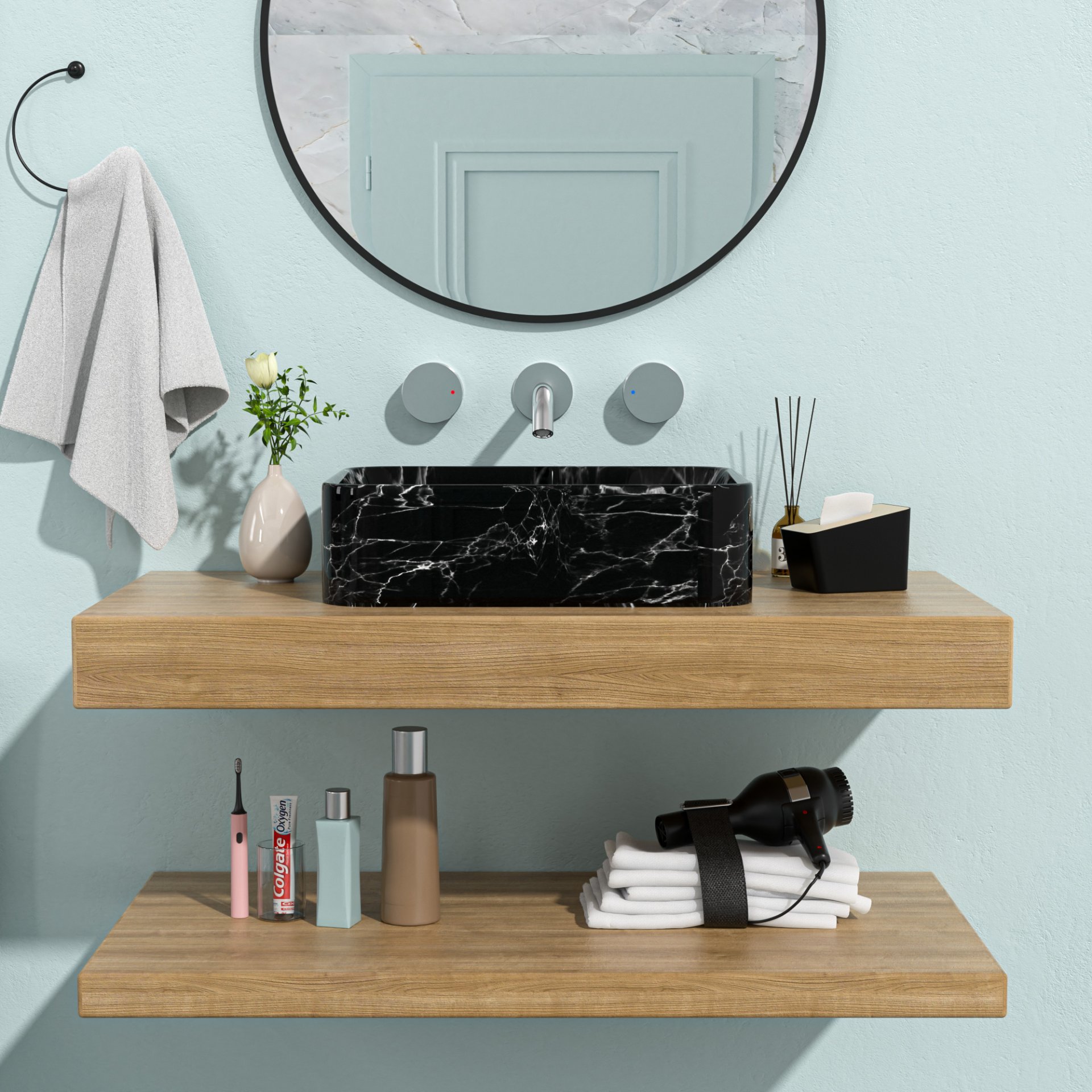 Rectangular Vessel Bathroom Sink - Black / Gray - Image 5
