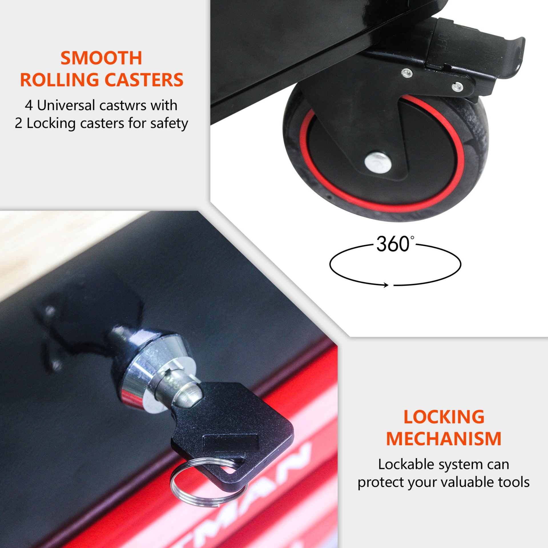 Heavy Duty Tool Cart With 19 Drawers, Tools Not Included, Mobile Storage For Workshop Or Laboratory - Black / Red - Image 7