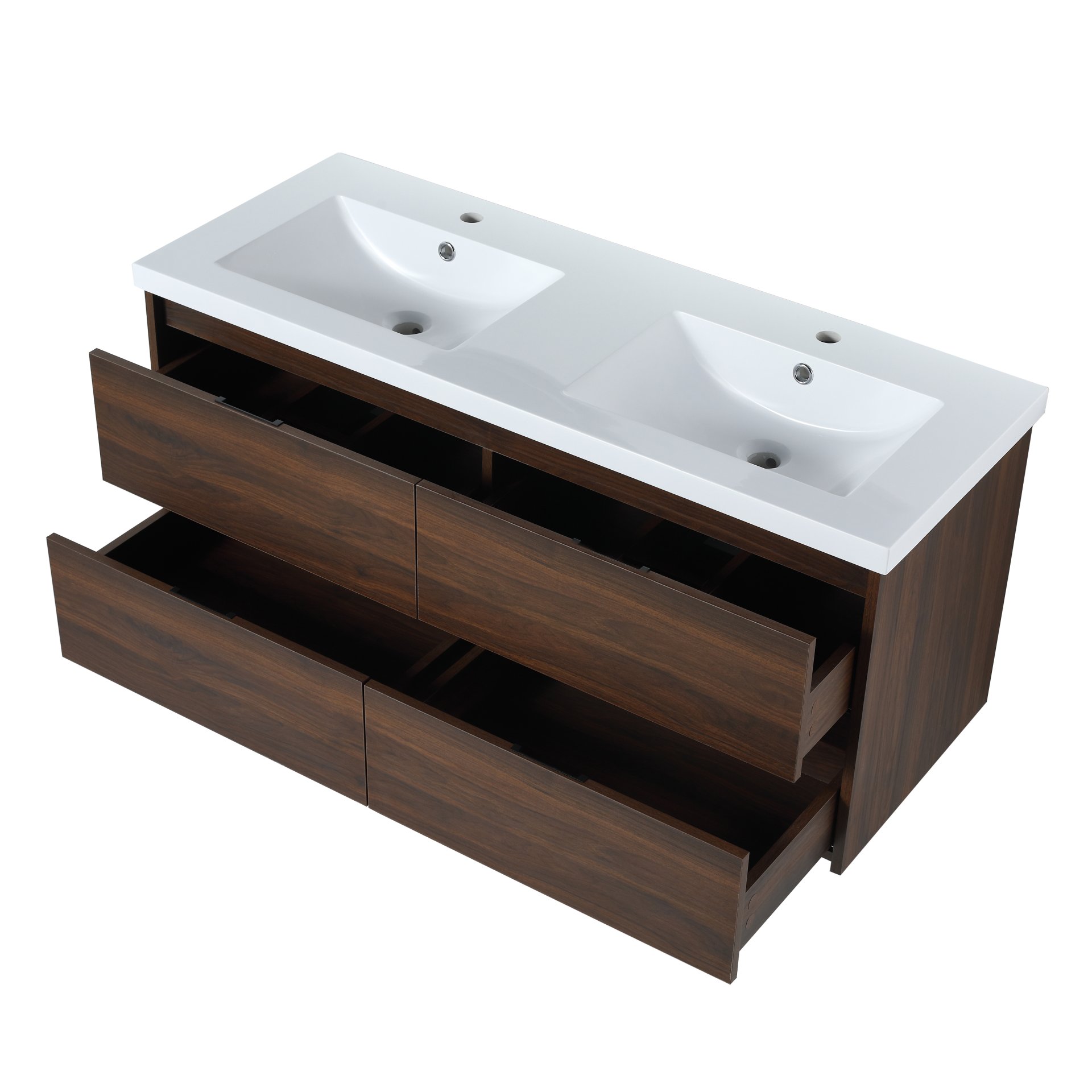 Modern Bathroom Vanity With Dual Resin Sink, Soft Close Drawers - California Walnut - Image 15