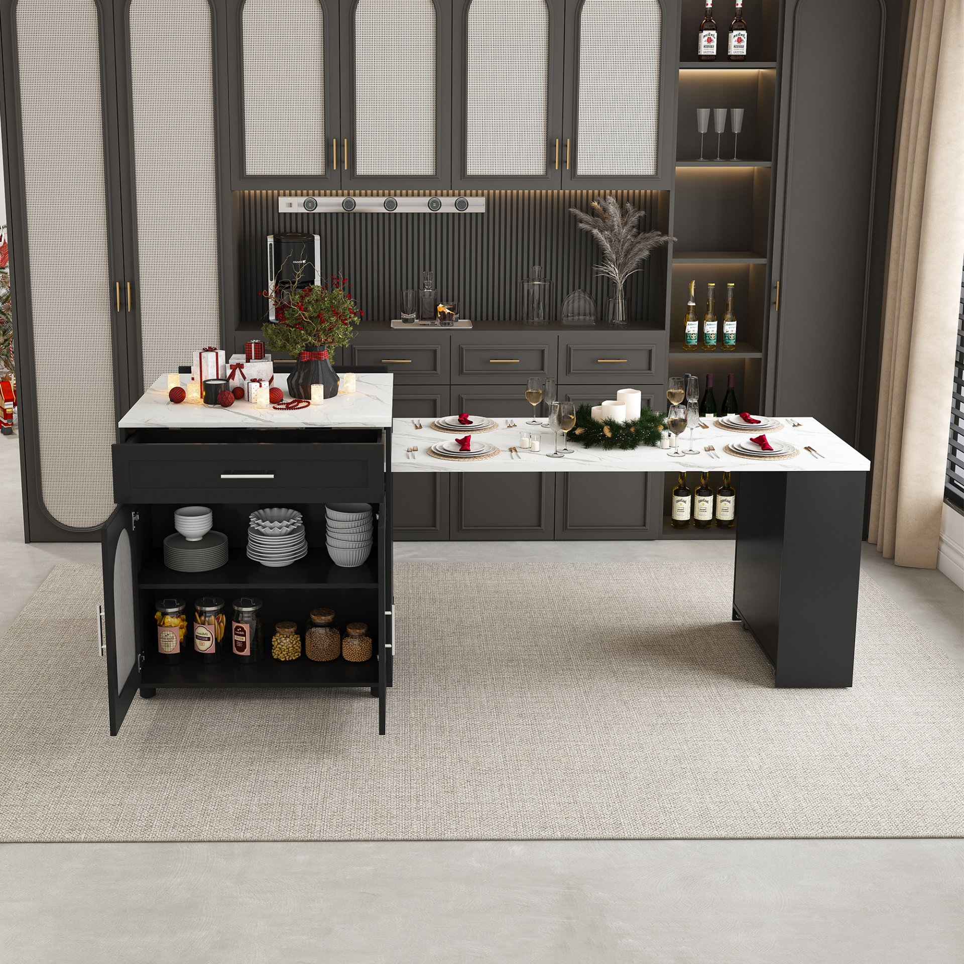 Expandable Kitchen Island With Dining Table - Black - Image 2