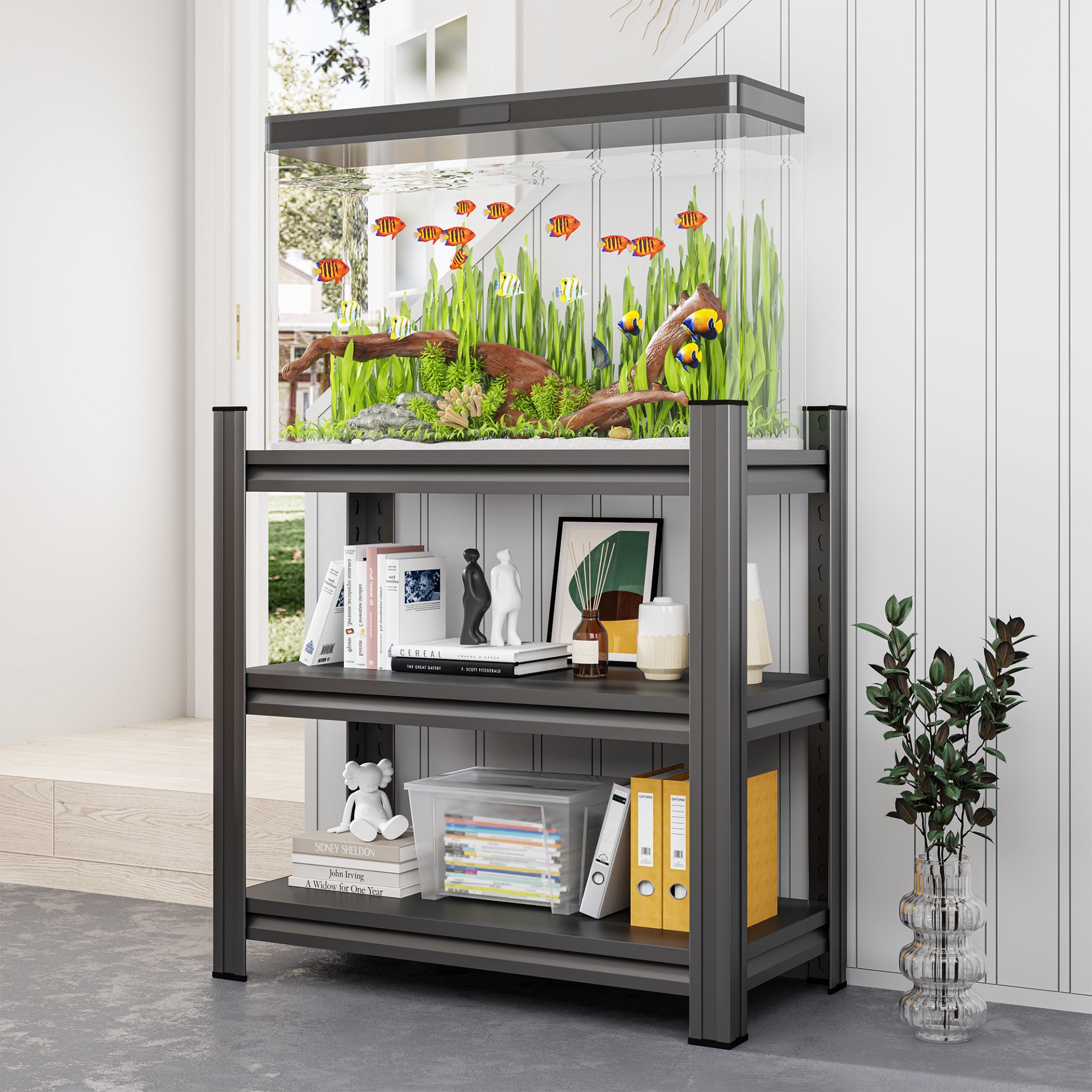 3 Tier Metal Shelves, Adjustable Height Storage Shelving Units For Home, Garage, Laundry - Black - Image 2