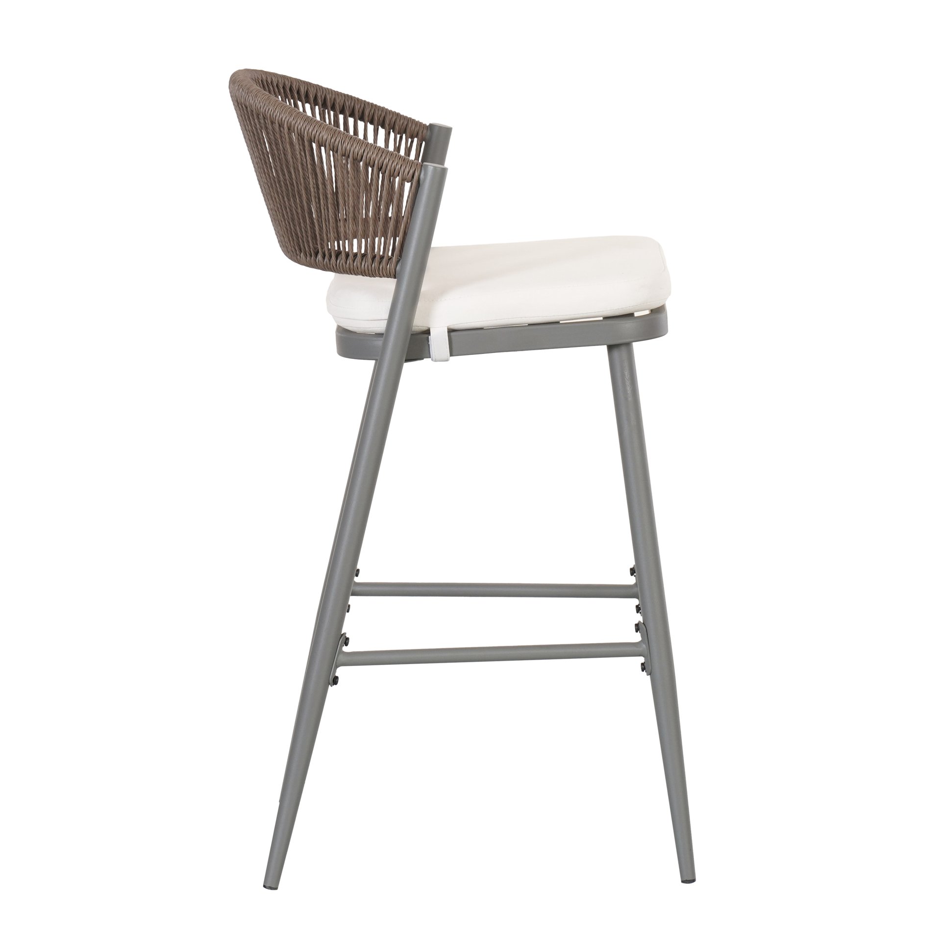 Outdoor Bar Height Metal Frame Counter Stools With Scallop Shaped Backrest & Water Resistant Cushions (Set of 2) - Matte Gray - Image 15