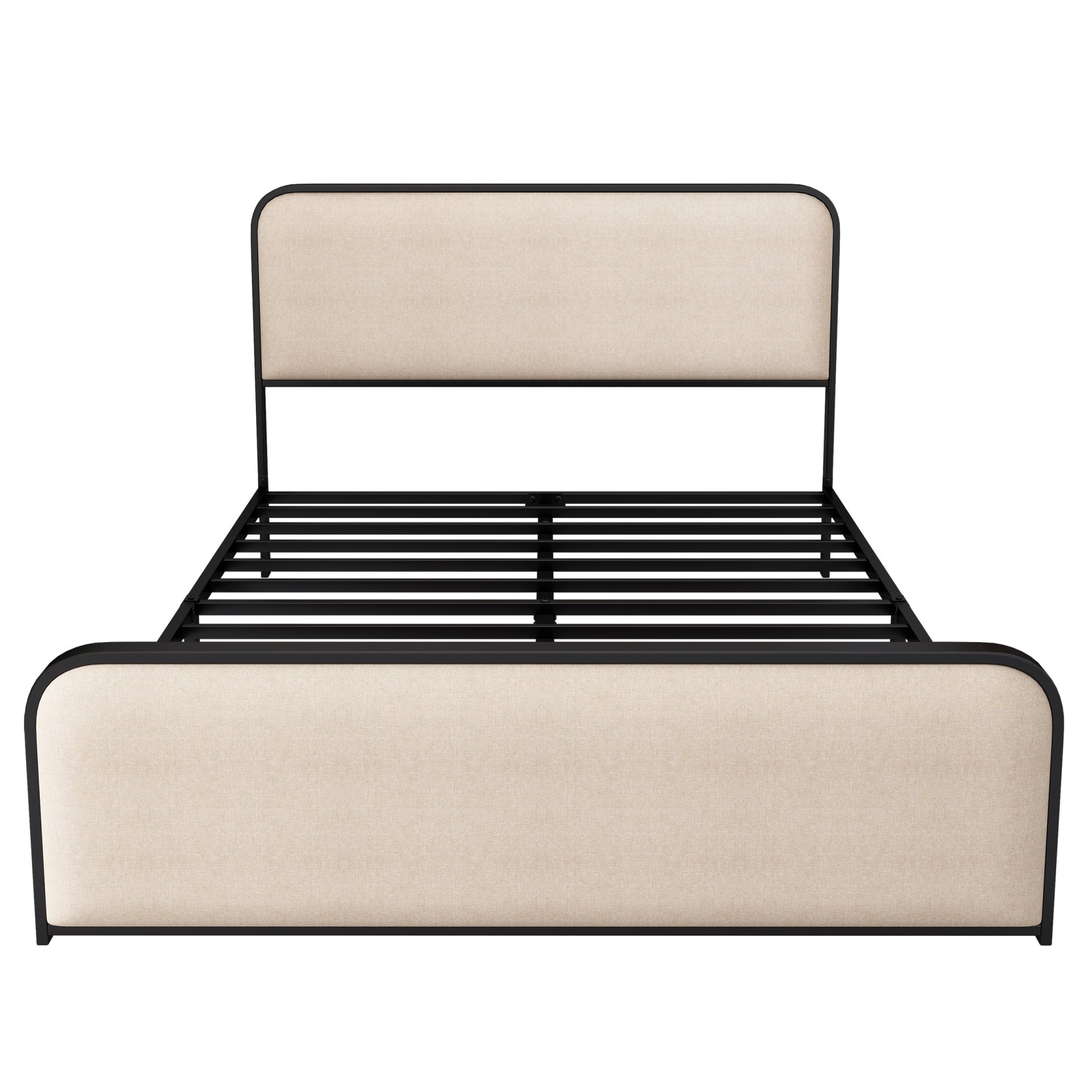 Modern Metal Bed Frame With Curved Upholstered Headboard And Footboard Bed With Under Bed Storage, Heavy Duty Metal Slats, King Size - Beige - Image 8