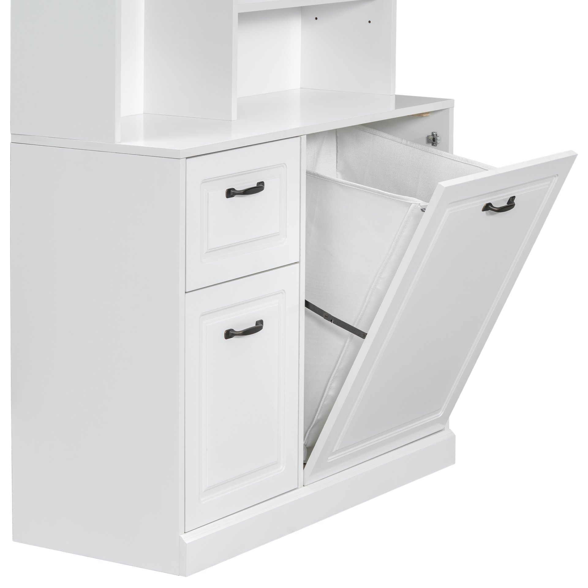Bathroom Storage Cabinet With Tilt Out Hamper, Tall Free Standing Organizer With Drawers & Adjustable Shelves, Linen Tower With Steel Handles - White - Image 19