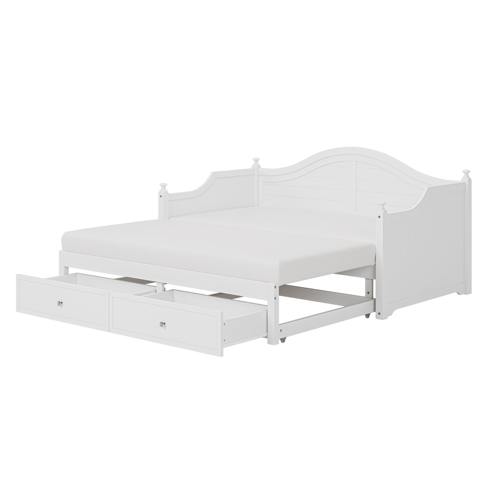 Twin Size Daybed With Extendable Trundle And Storage Drawers, Cottage Style - White - Image 8