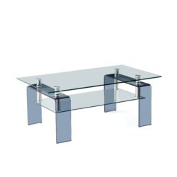 Modern Tempered Glass Coffee Table With 2 Tier Storage And Smoke Legs For Living Room - Transparent