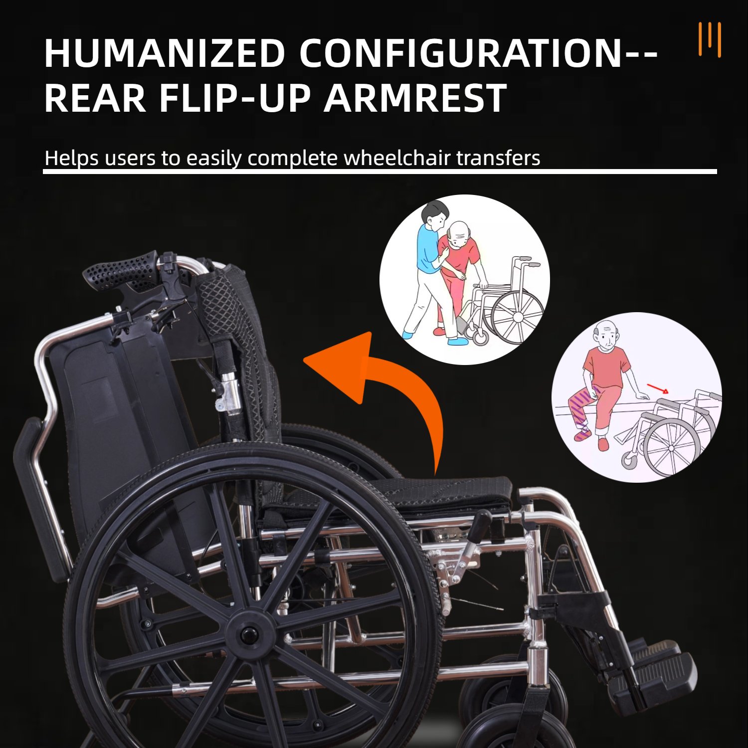 Lightweight Foldable Transport Wheelchair With Double X Force Support And Anti Backflip Device 18" Seat 300Lbs Capacity - Black / Silver - Image 5
