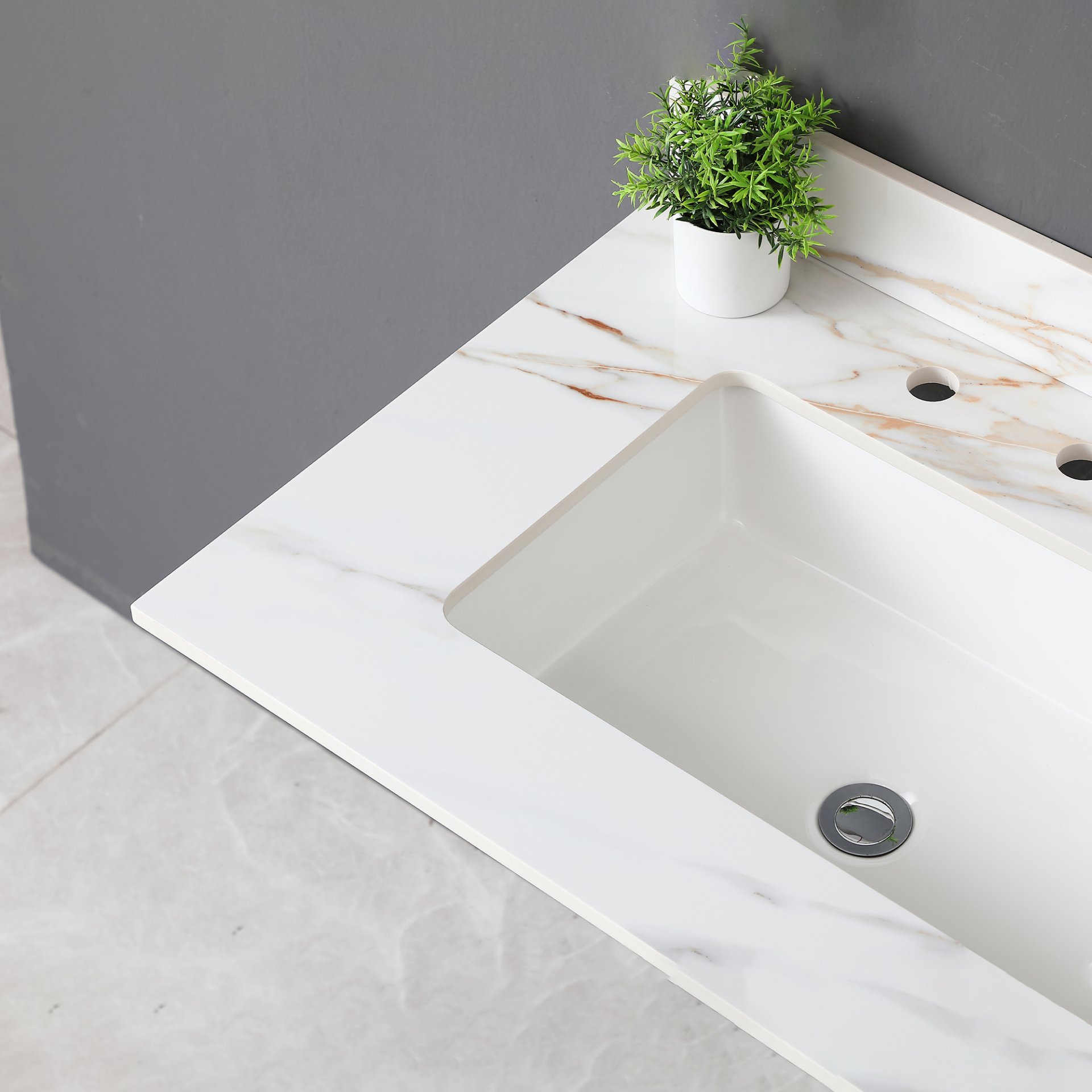 Vanity Top With Undermount Sink And Backsplash - White Marble - Image 6
