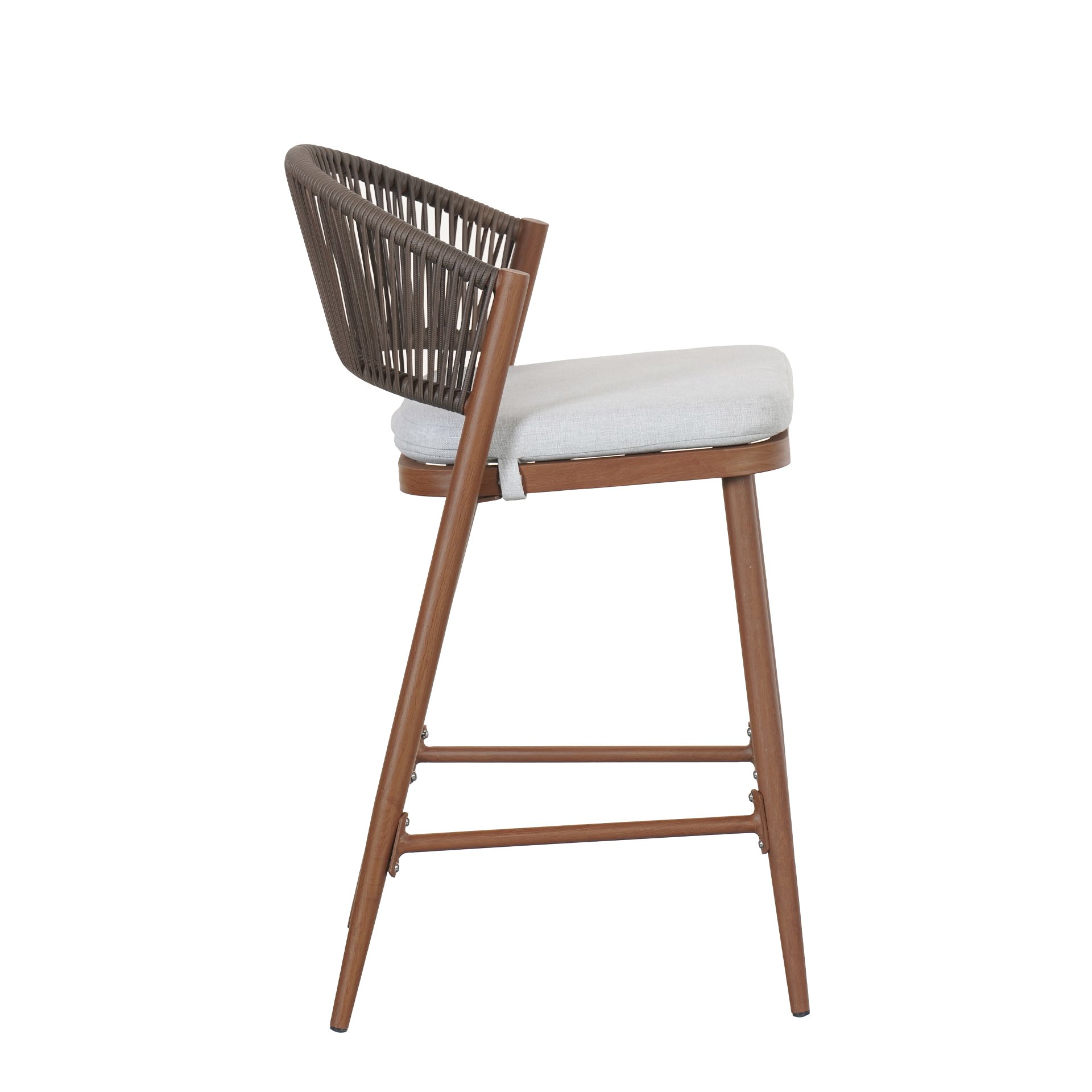 Outdoor Counter Height Aluminum Frame Counter Stools With Scallop Shaped Backrest & Water Resistant Cushions (Set of 2) - Teak - Image 19