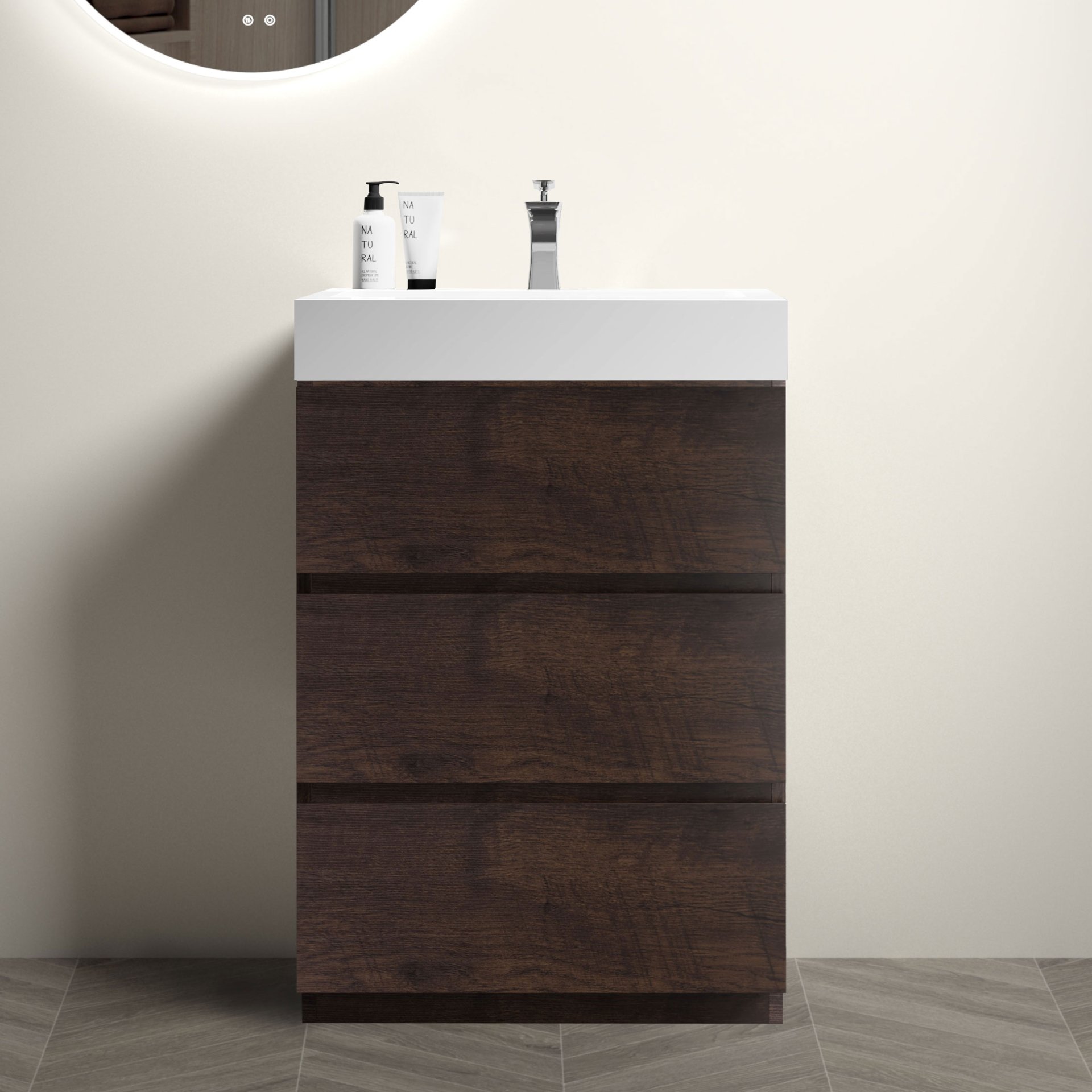 Alice - 24" Bathroom Vanity With Sink, Large Storage Freestanding Bathroom Vanity For Modern Bathroom, One-Piece Sink Basin Without Drain And Faucet - White / Walnut - Image 2