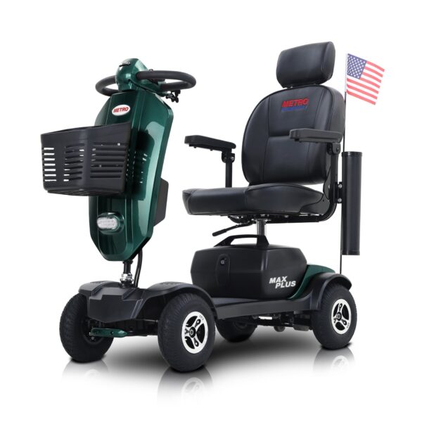 Max Plus - Wheels Outdoor Compact Mobility Scooter With 2 Pieces X 20Ah Lead Acid Battery, 16 Miles, Cup Holders & USB Charger Port - Emerald