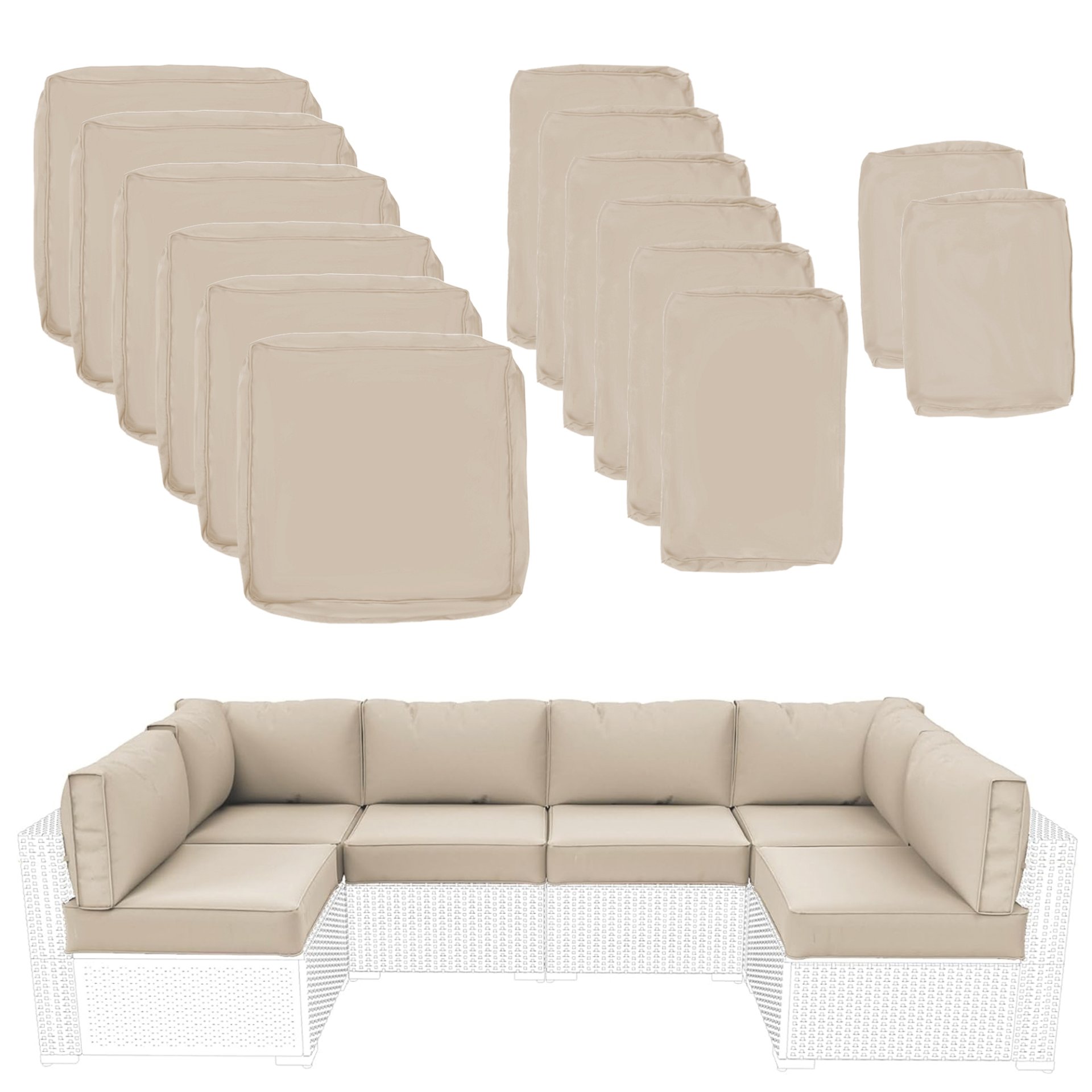 Outdoor Deep Seat Cushion Set For Patio Furniture, Polyester Replacement Pads - Beige - Image 8