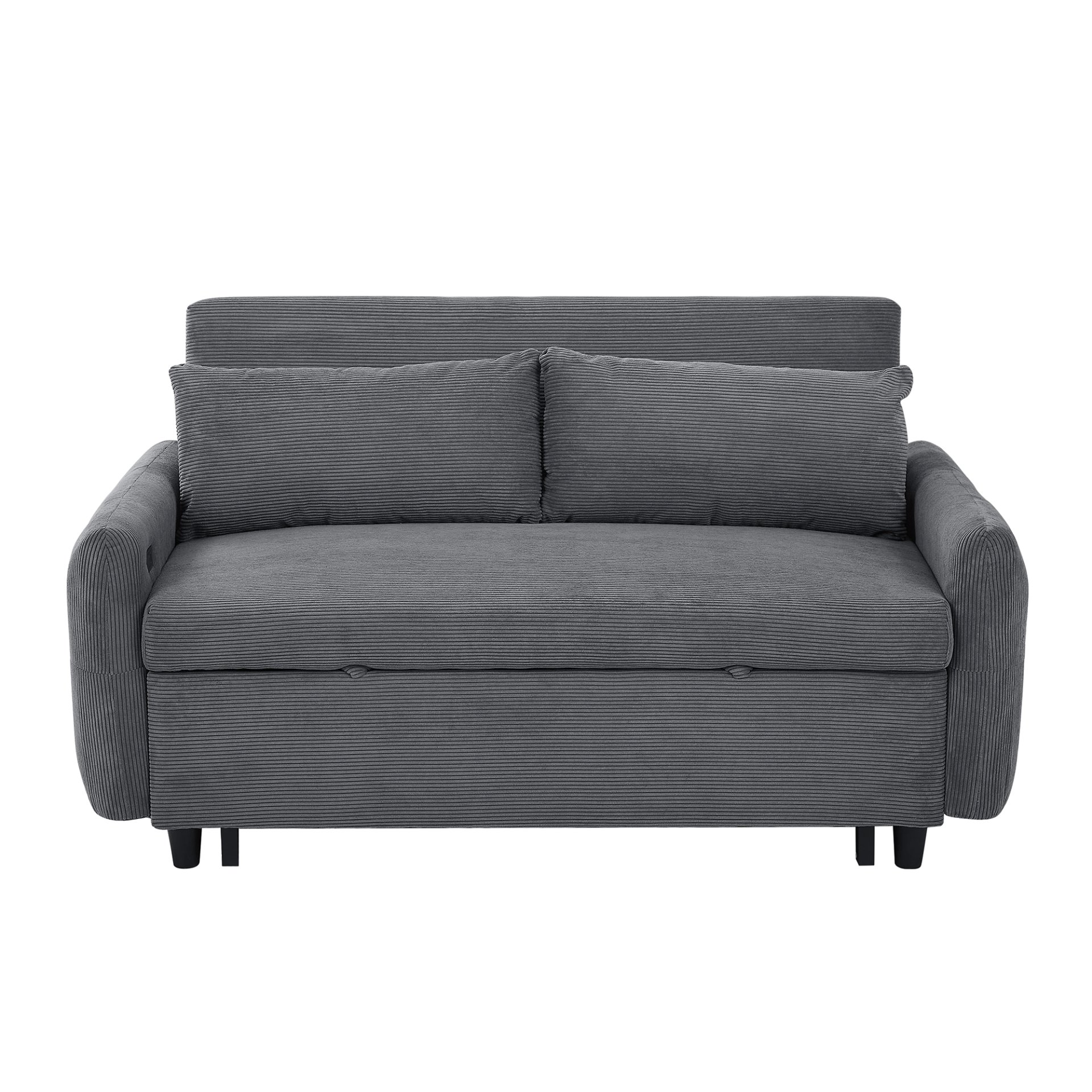 Pull Out Sofa Bed Convertible Couch 2 Seat Loveseat Sofa Modern Sleeper Sofa With 2 Throw Pillows And USB Ports For Living Room - Dark Gray - Image 12