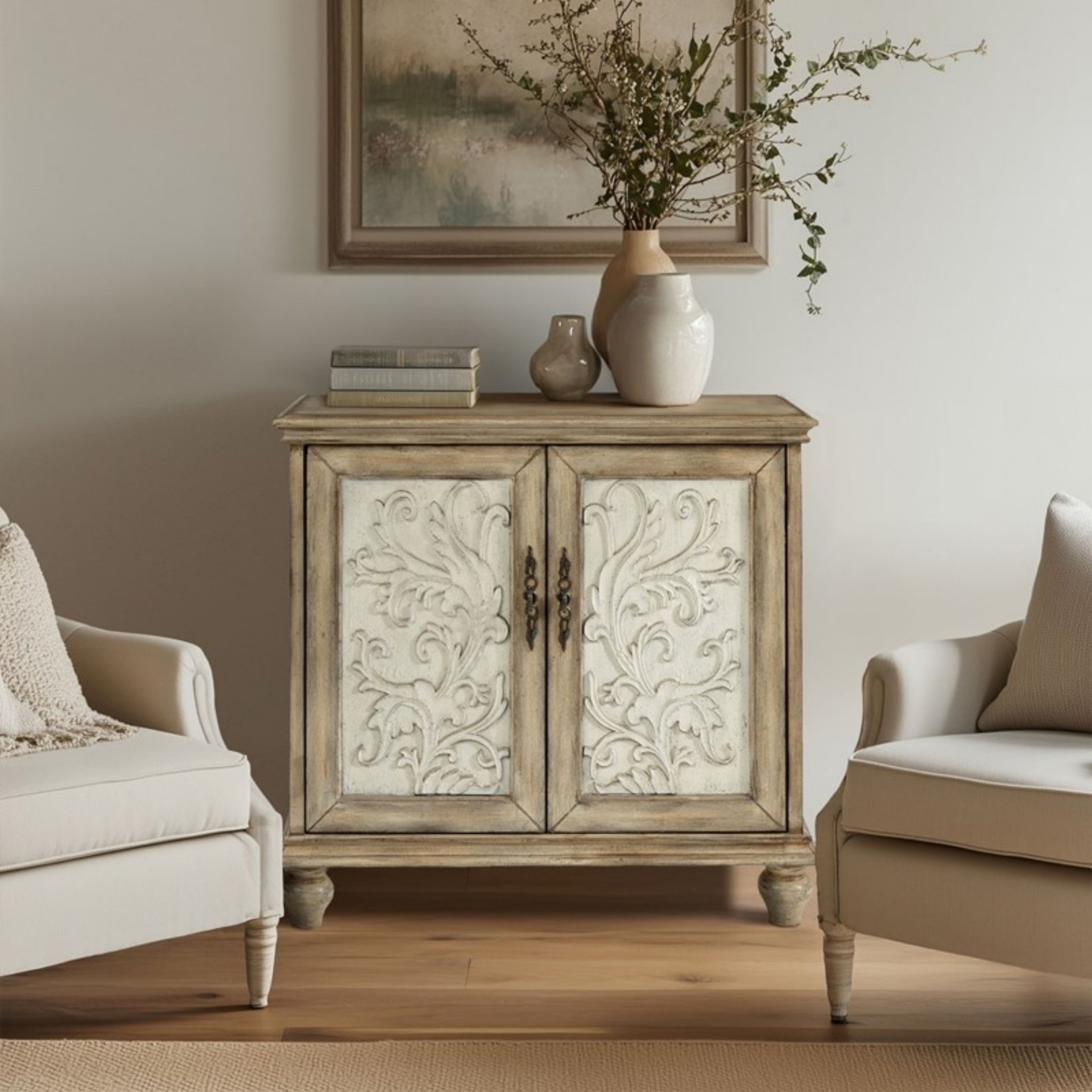 Driscoll - 2 Door Cabinet With Floral Design - Reclaimed Natural - Image 2