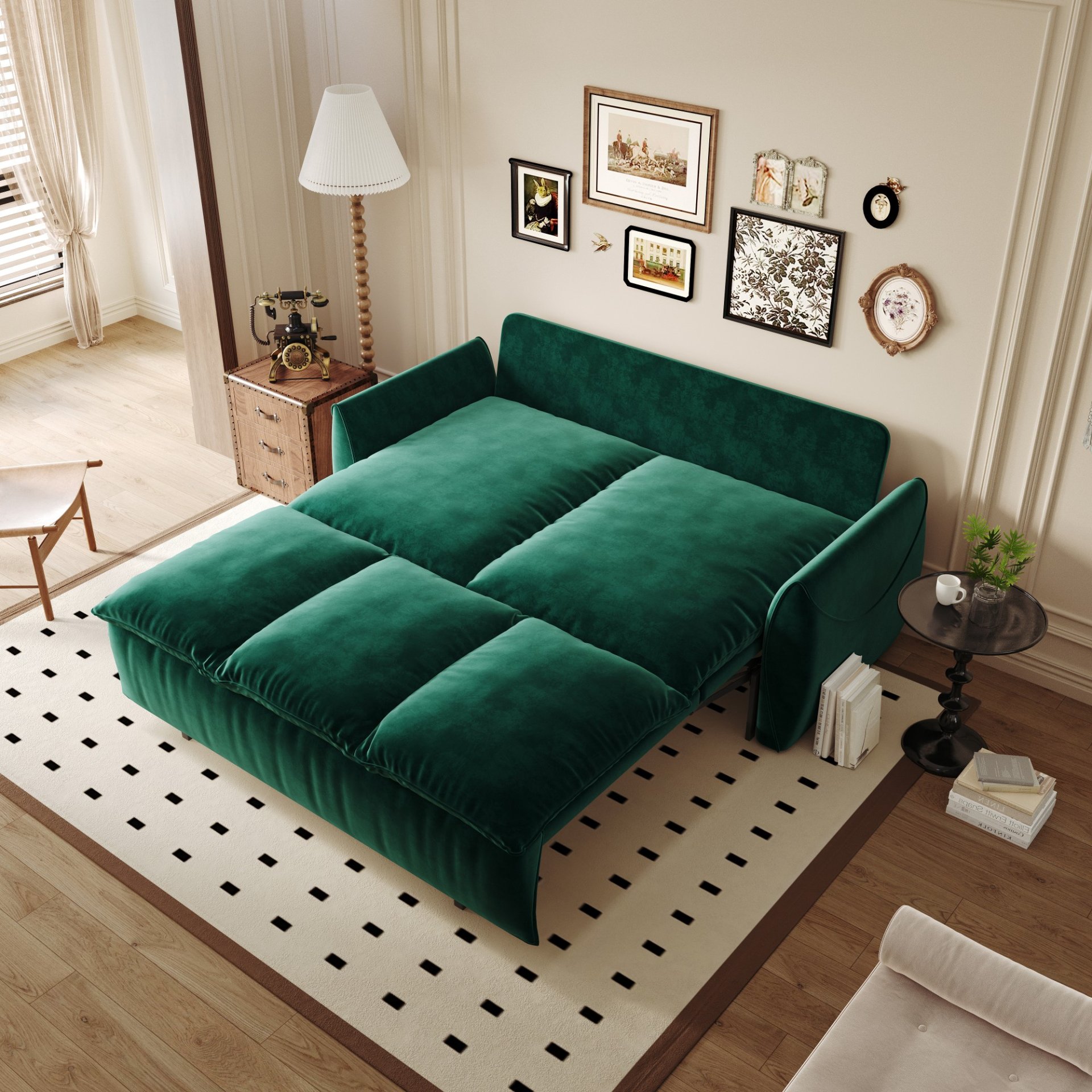 Pull Out Sofa Bed, 3 Seat Convertible Sleeper Sofa With 2 In 1 Pillow And Blanket Set Multifunctional Velvet Sofa Bed - Green - Image 7