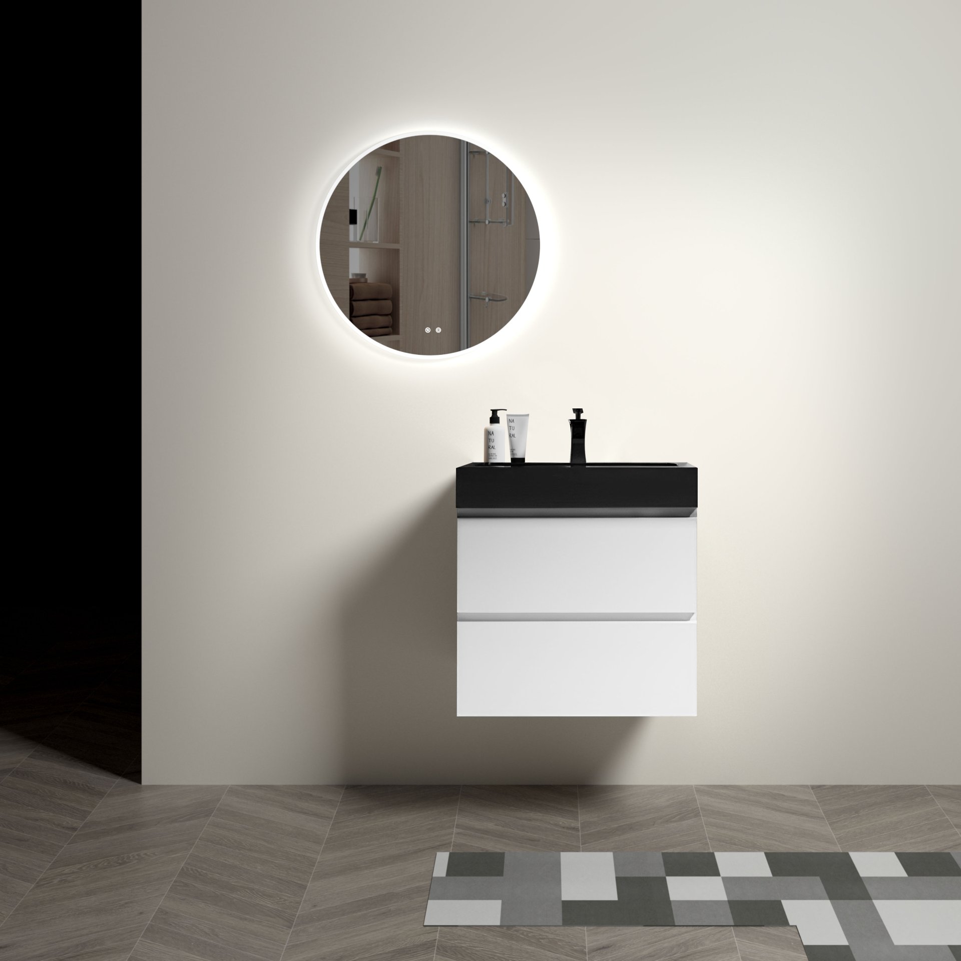 Alice - 24" Bathroom Vanity With Sink, Large Storage Wall Mounted Floating Bathroom Vanity For Modern Bathroom, One-Piece Black Sink Basin Without Drain And Faucet - White / Black - Image 4