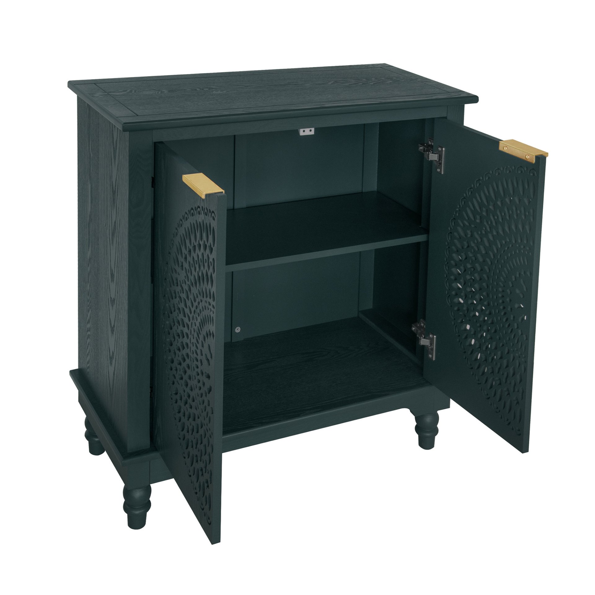 Hollow Carved 2 Door Accent Cabinet With Adjustable Shelf, Sideboard Buffet For Entryway, Living Room Or Bedroom - Blackish Green - Image 13