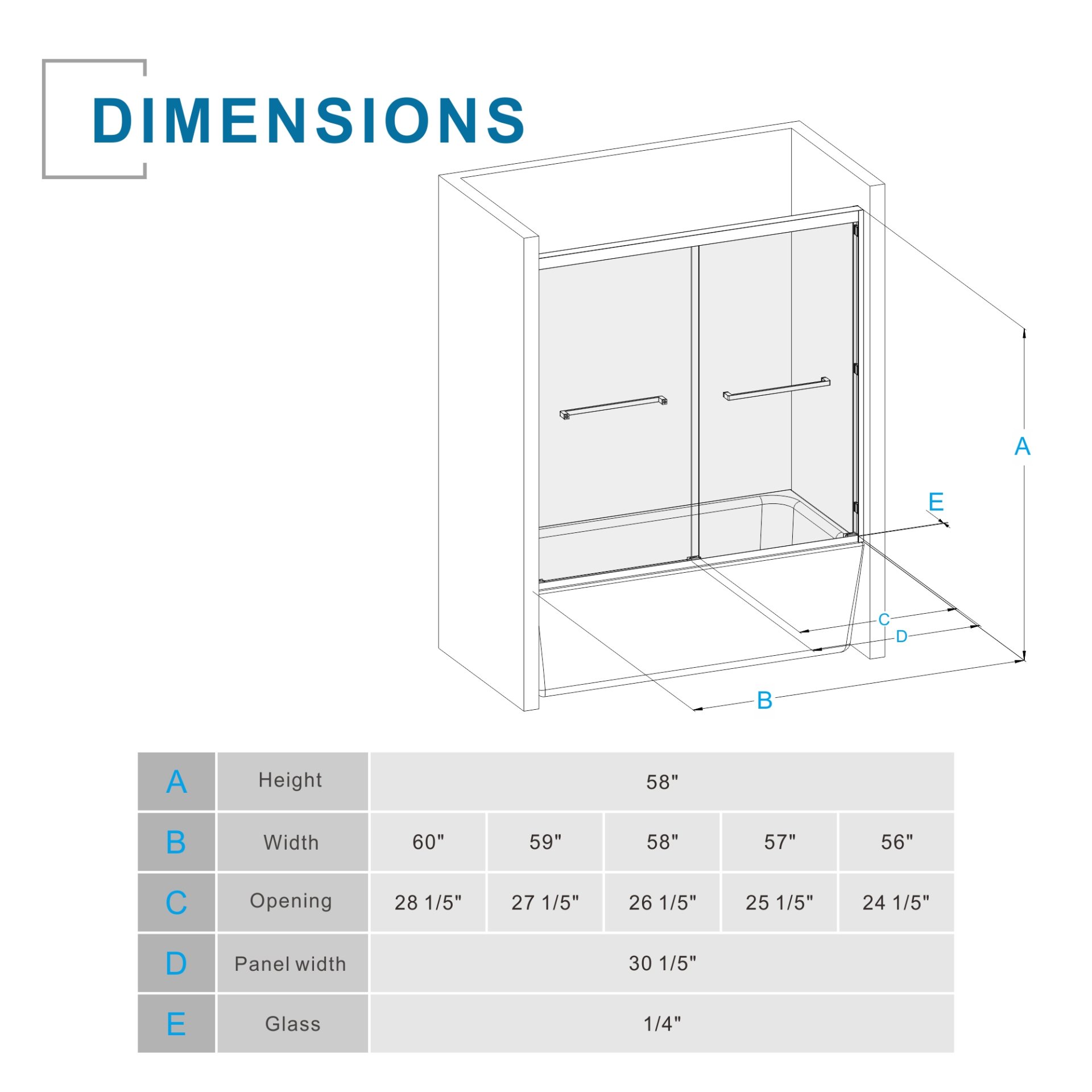 Double Sliding Bathtub Shower Door With Sgcc Clear Tempered Glass - Matte Black - Image 3