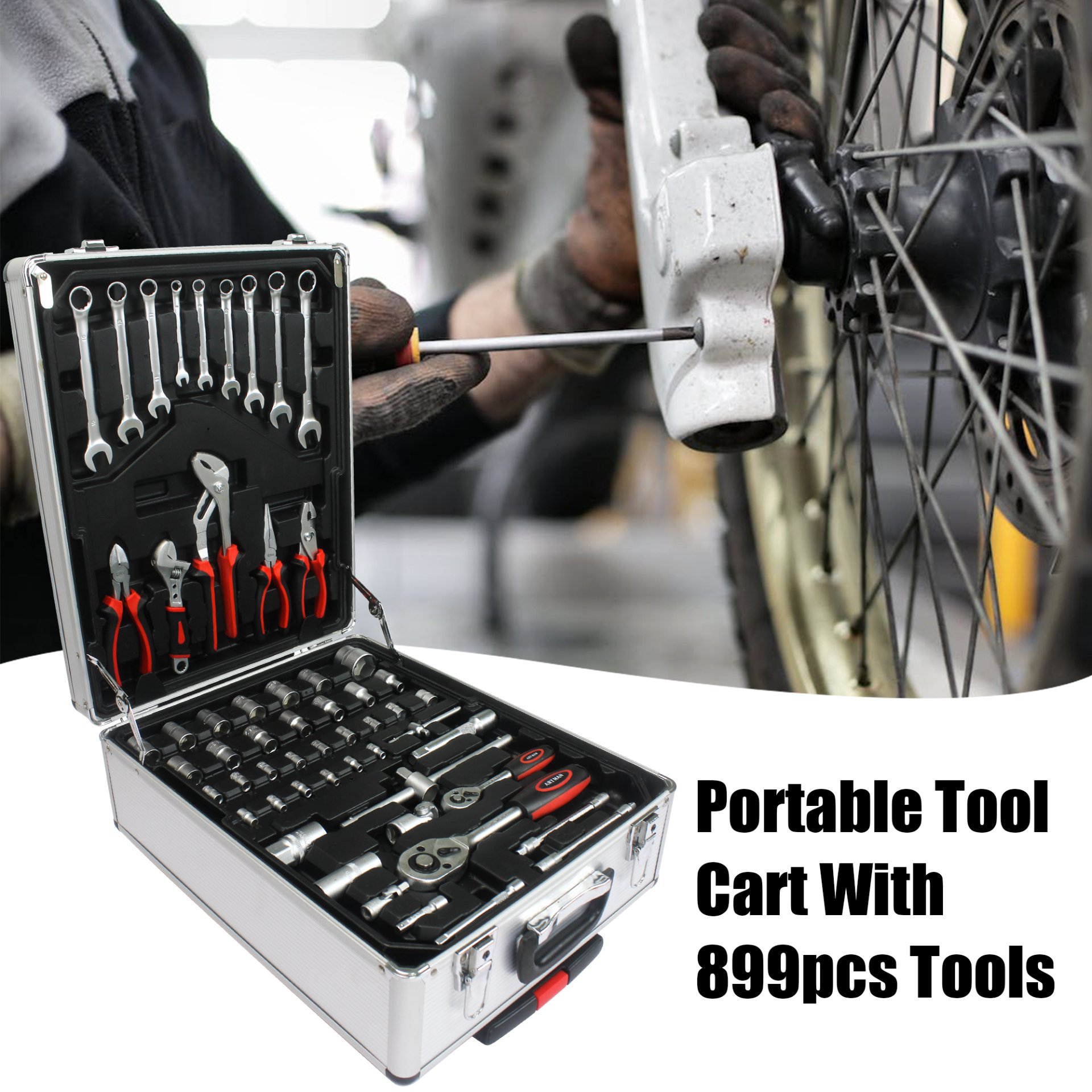 899 Piece Home Repair Tool Set With Rolling Plastic Toolbox, 4 Drawers, General Household Maintenance Kit For Garden, Homeowner, Handyman - Silver - Image 2
