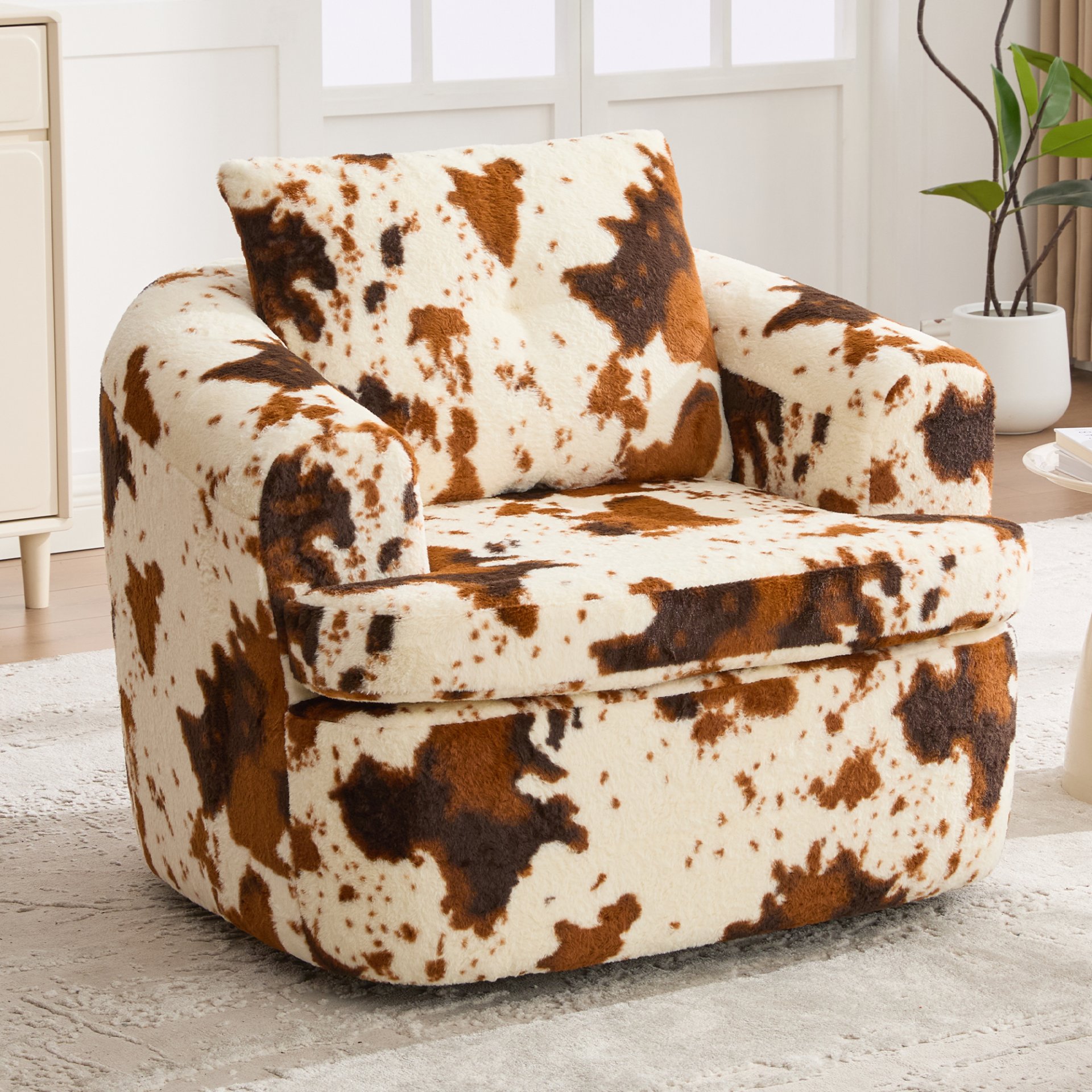360° Swivel Accent Barrel Chair With Dual Layer Cushion, Round Seating For Living Room - Beige / Brown - Image 2