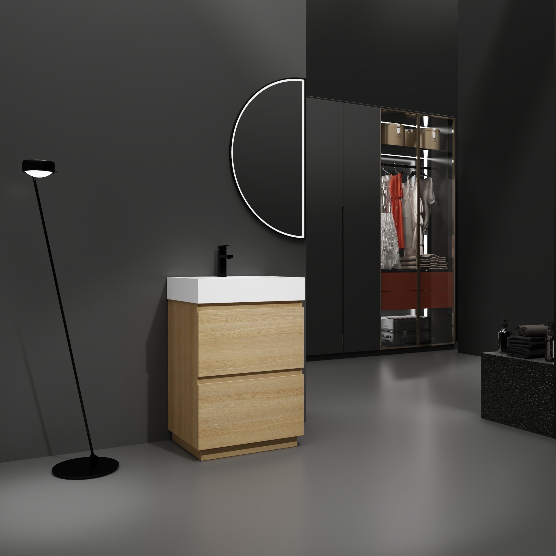 Modern Bathroom Vanities With Single Sink Combo - Oak - Image 4