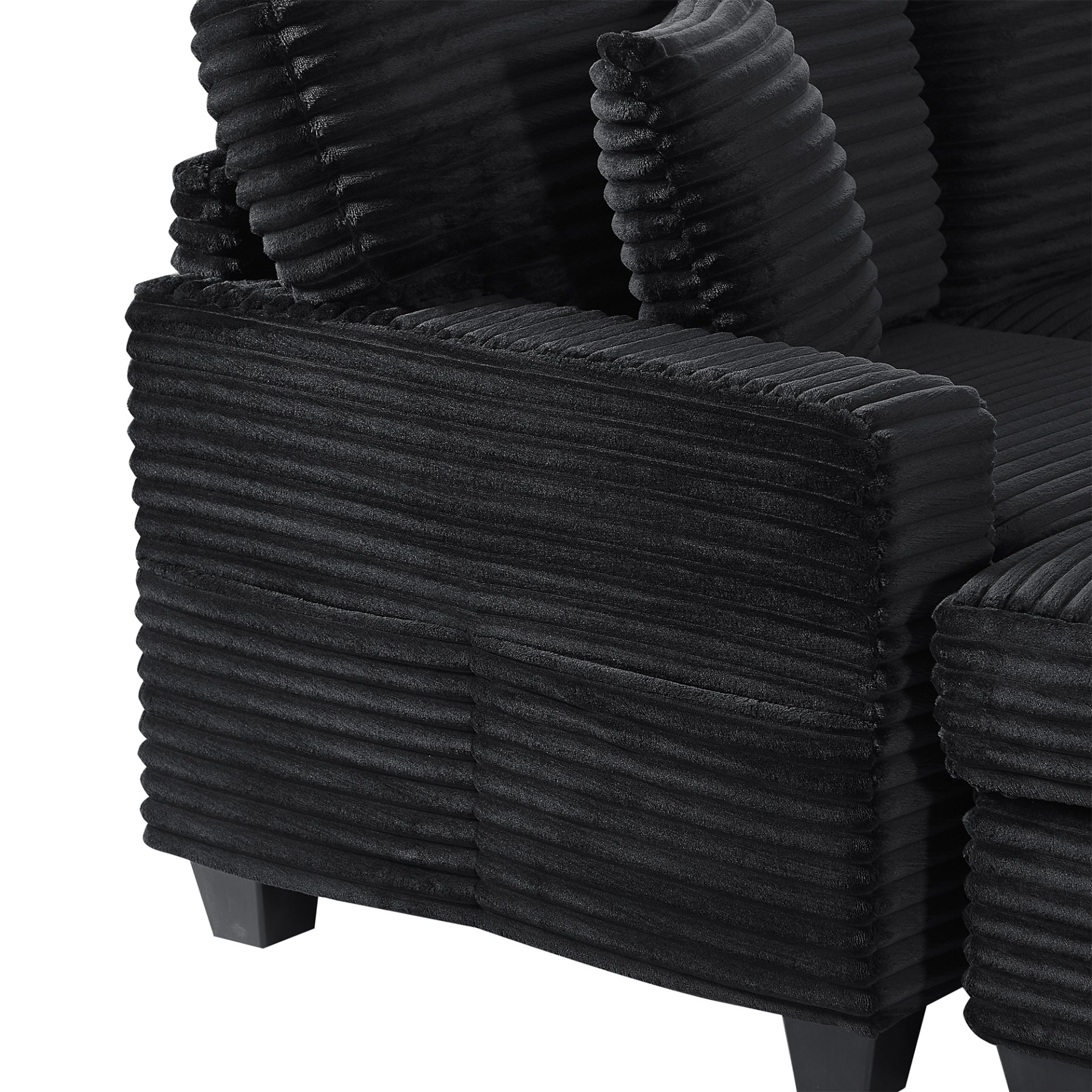 Upholstered U Shaped Sectional Sofa With Movable Ottoman And Side Storage Pockets - Black - Image 21