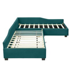 Upholstered Double Twin Daybed With Trundle And Drawer - Green