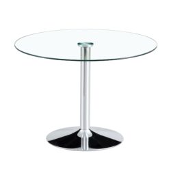 Modern Minimalist Circular Dining Table With Glass Top And Electroplated Metal Legs For Restaurants And Living Rooms - Silver / Transparent