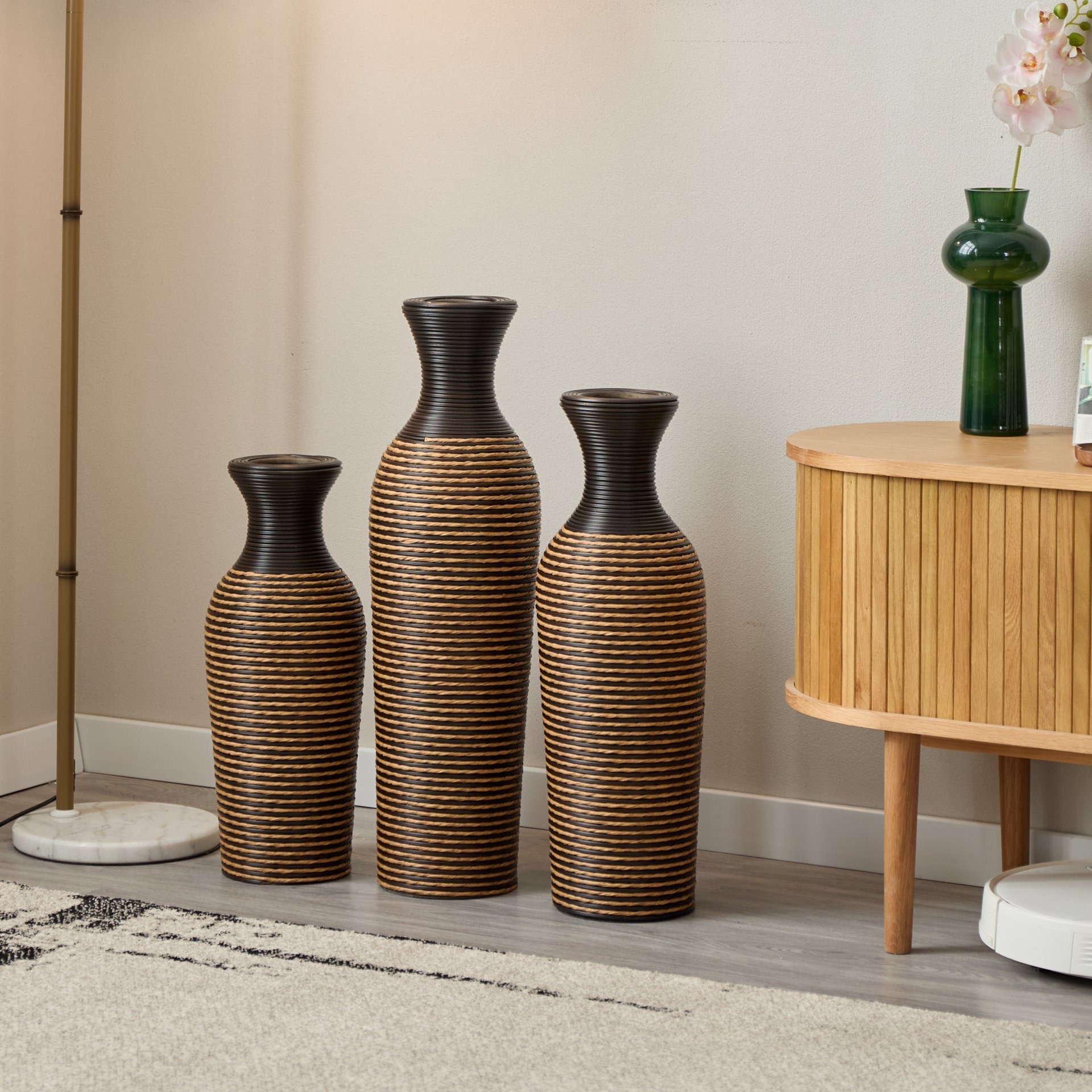 3 Piece Set Of Decorative Floor Vases, Classic And Neat Floor Vases With High Independent Flower Racks, Artificial Vine Vases, Home Decoration Flower Racks - Beige / Black - Image 25