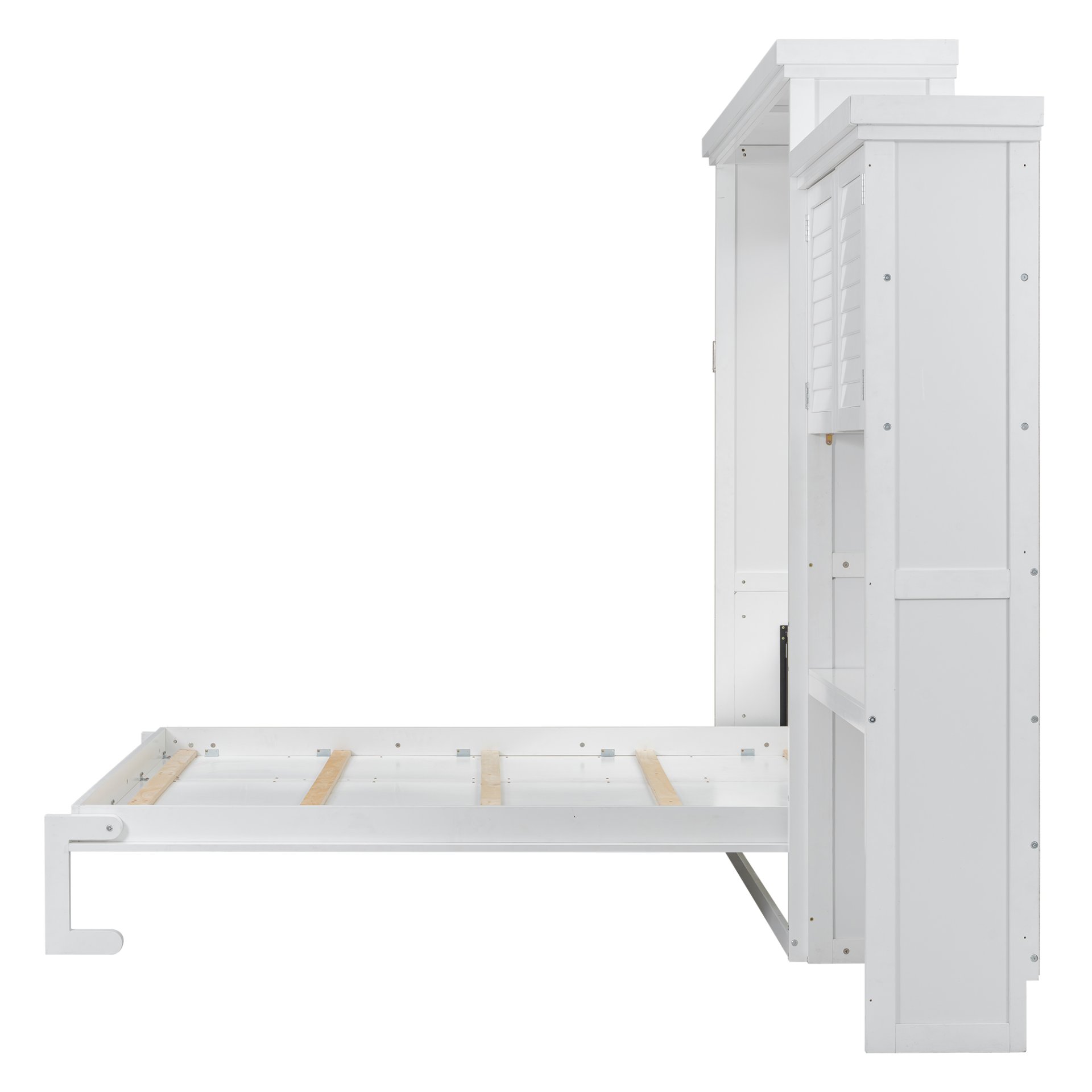 Queen Size Murphy Bed With Louvered Design And Multiple Storage Shelves - White - Image 18