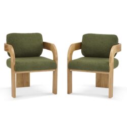 Dining Chairs With Pillow Back (Set of 2) - Green / Natural