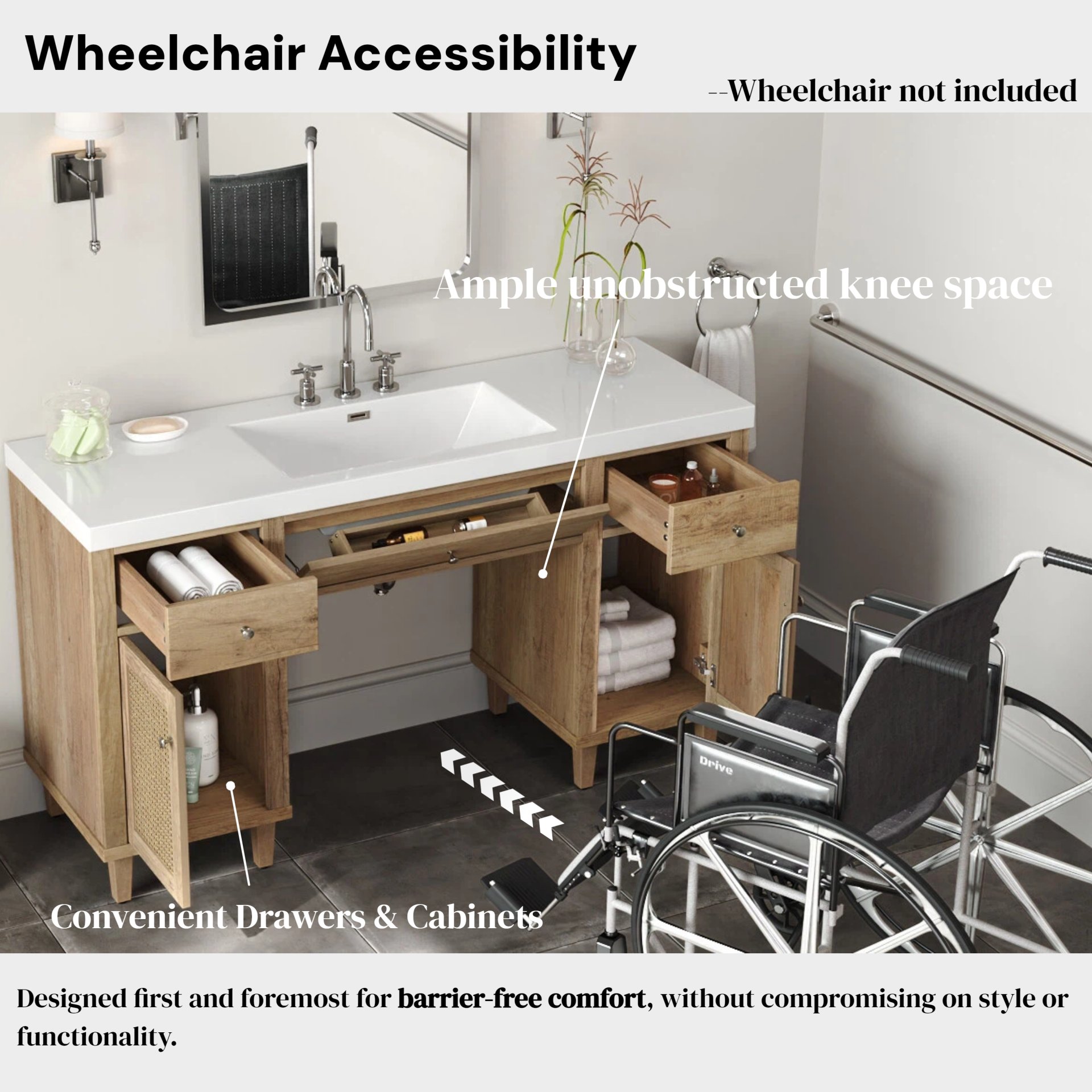 Single Bathroom Vanity With Smc Sink, Spacious Storage Cabinet - Wood - Image 9