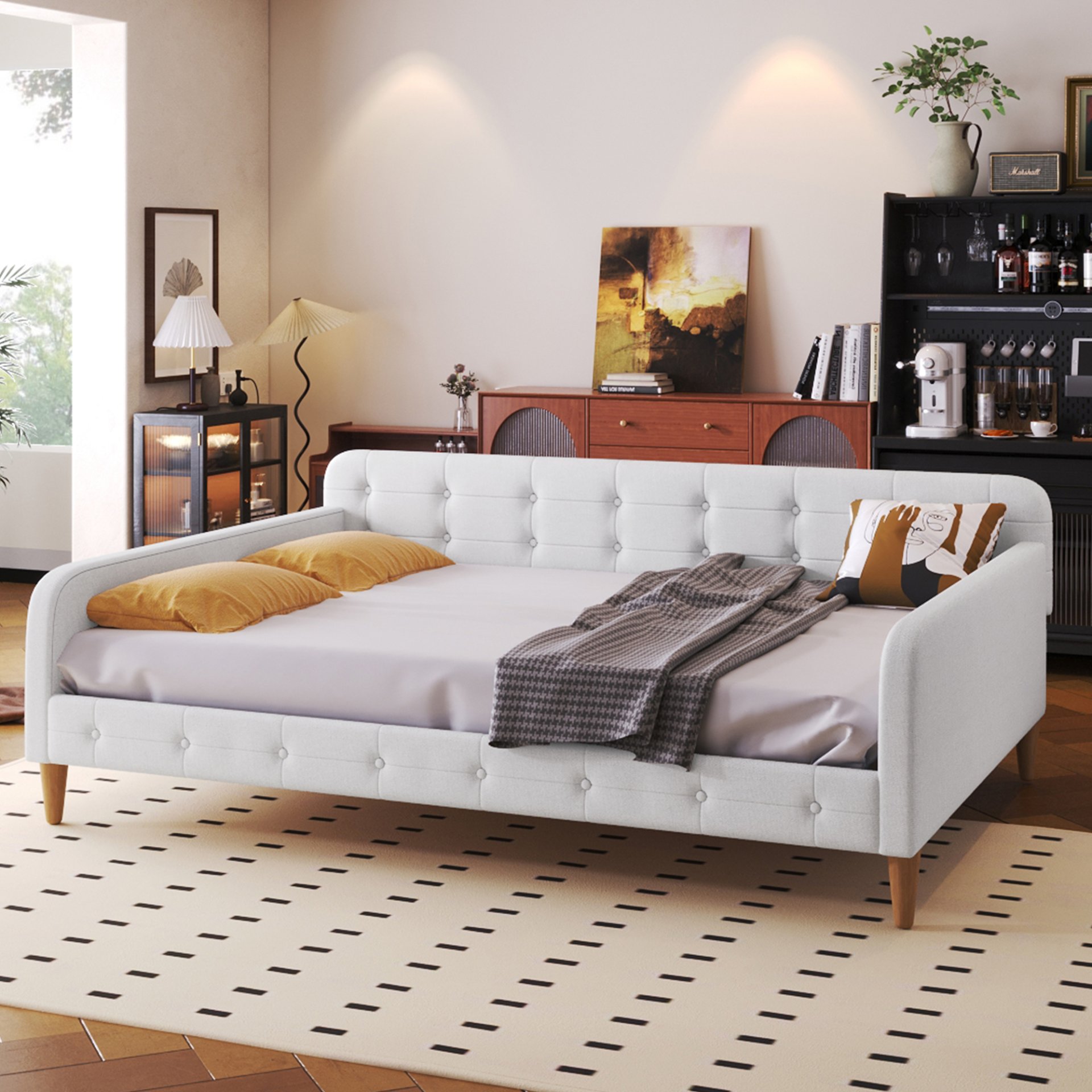 Full Size Upholstered Daybed - Beige - Image 4