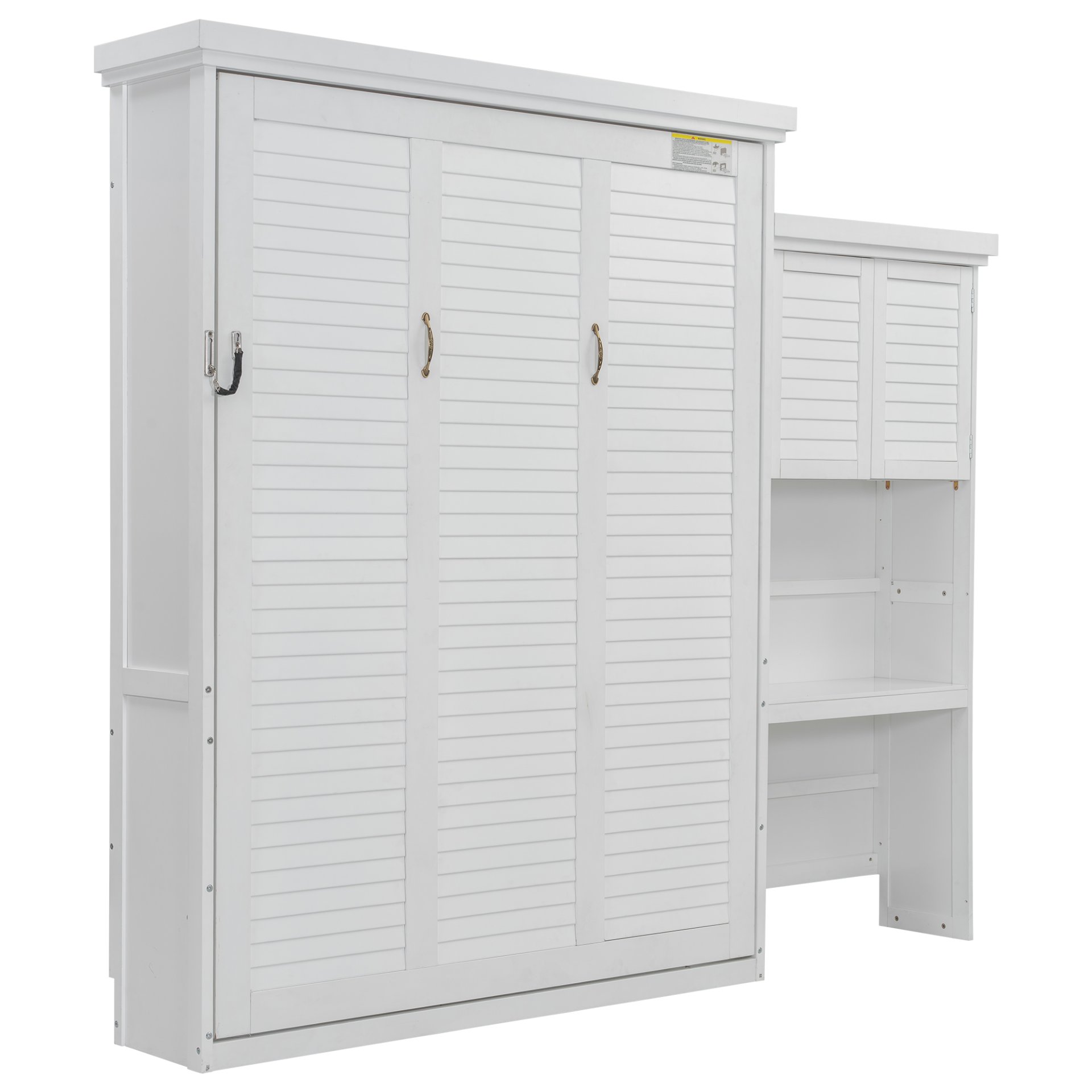 Queen Size Murphy Bed With Louvered Design And Multiple Storage Shelves - White - Image 13