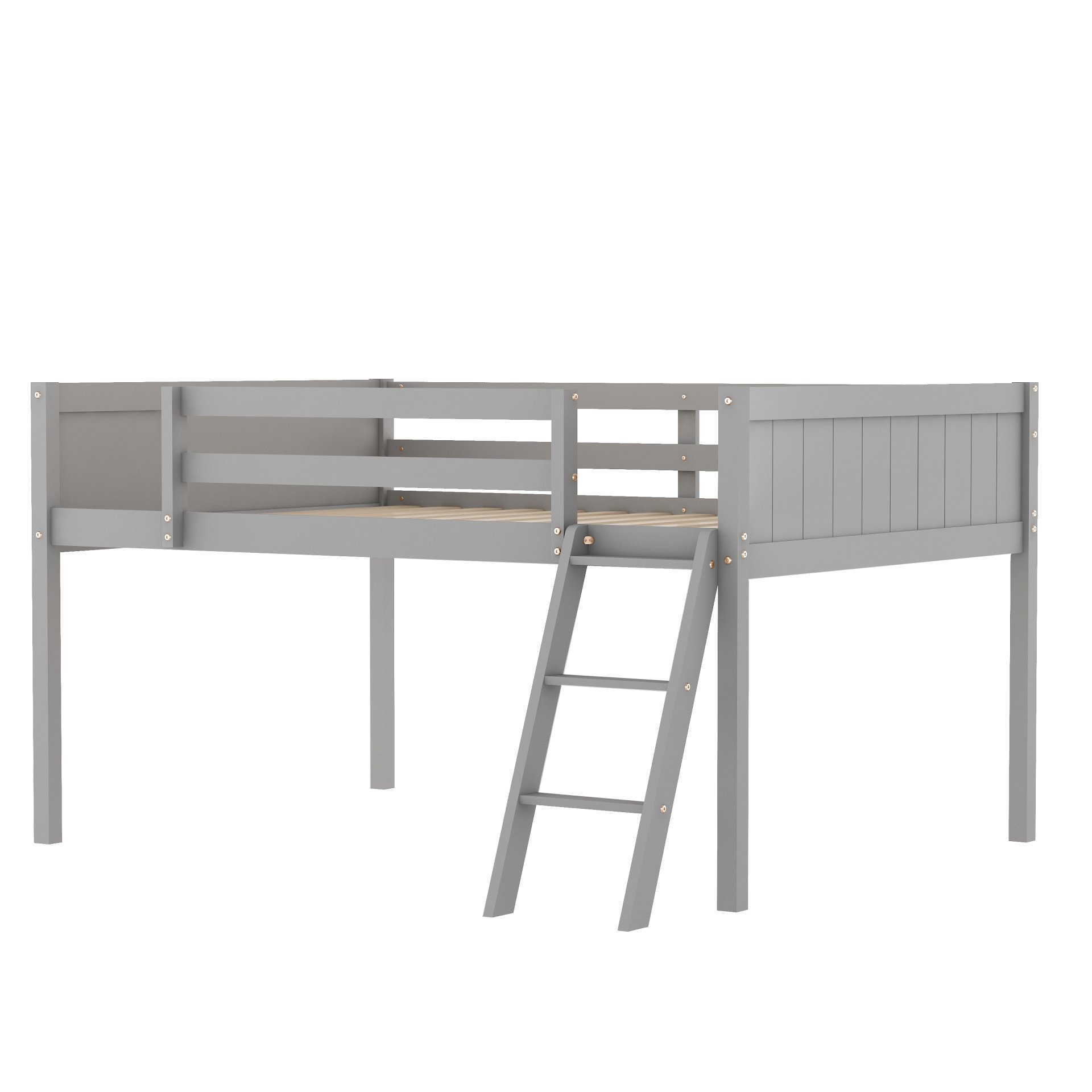 Full Size Low Loft Bed With Adjustable Ladder - Gray - Image 10