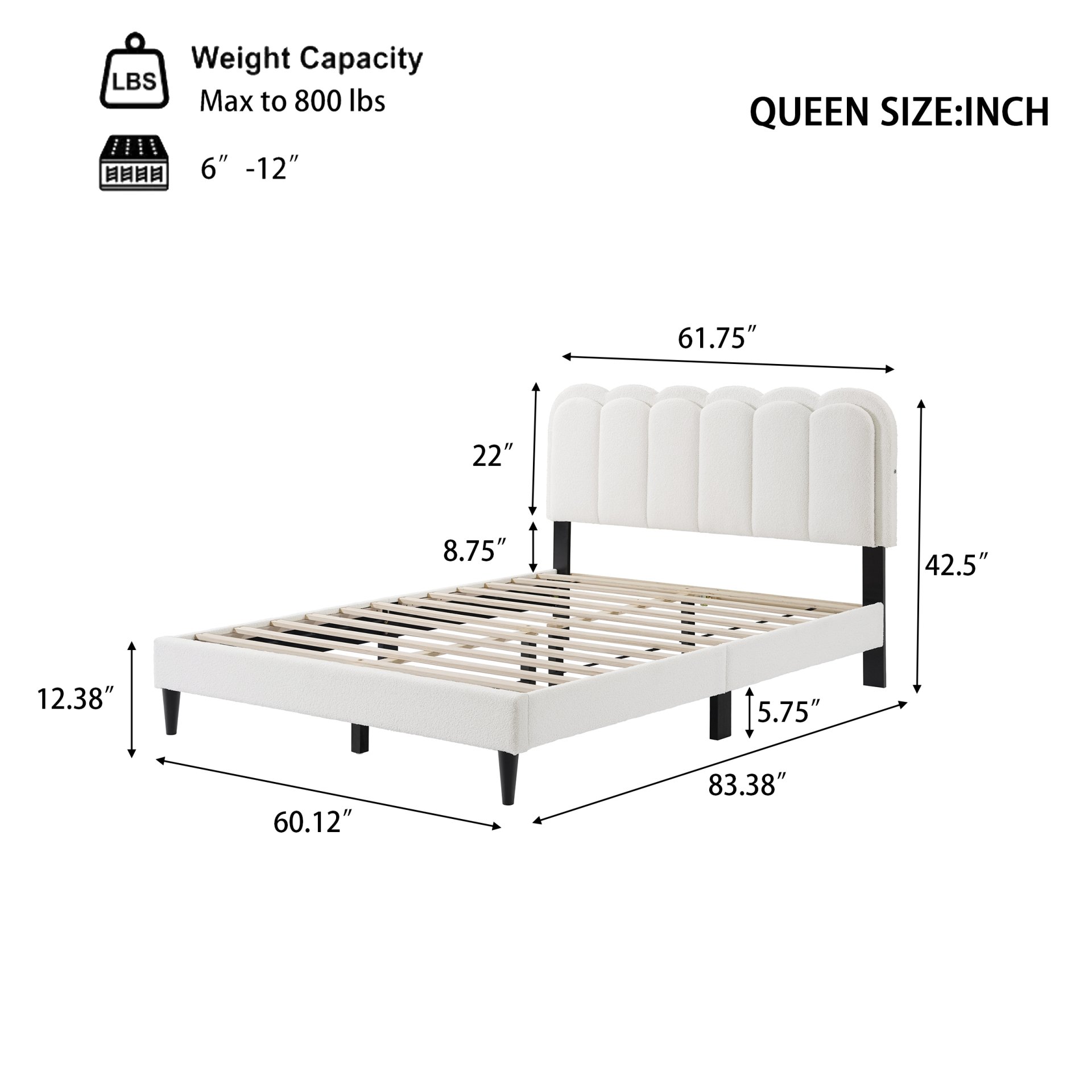Queen Size Lambswool Petal Headboard Bed Frame With Ambient Light - White - Image 3
