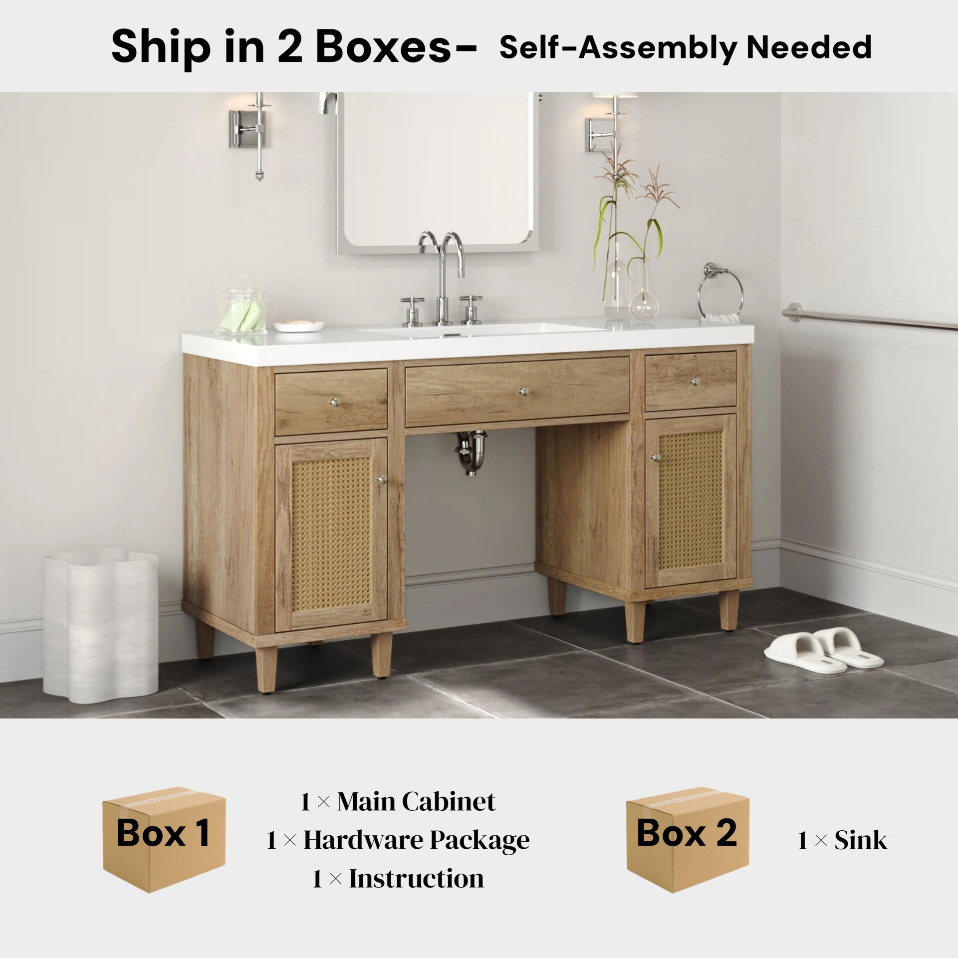 Single Bathroom Vanity With Smc Sink, Spacious Storage Cabinet - Wood - Image 12