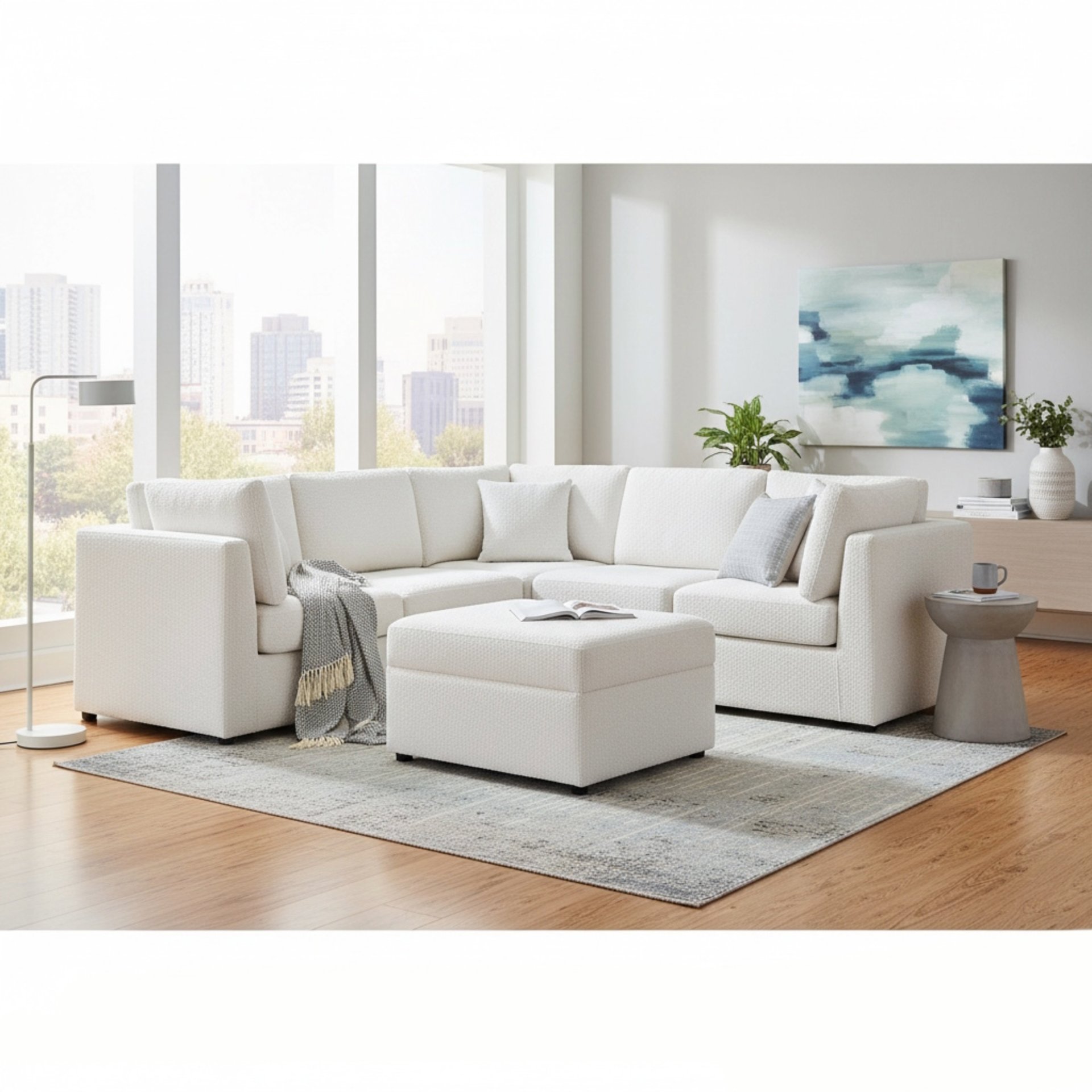 Chauncy - 6 Piece Sectional, Modular Design - Ivory - Image 2