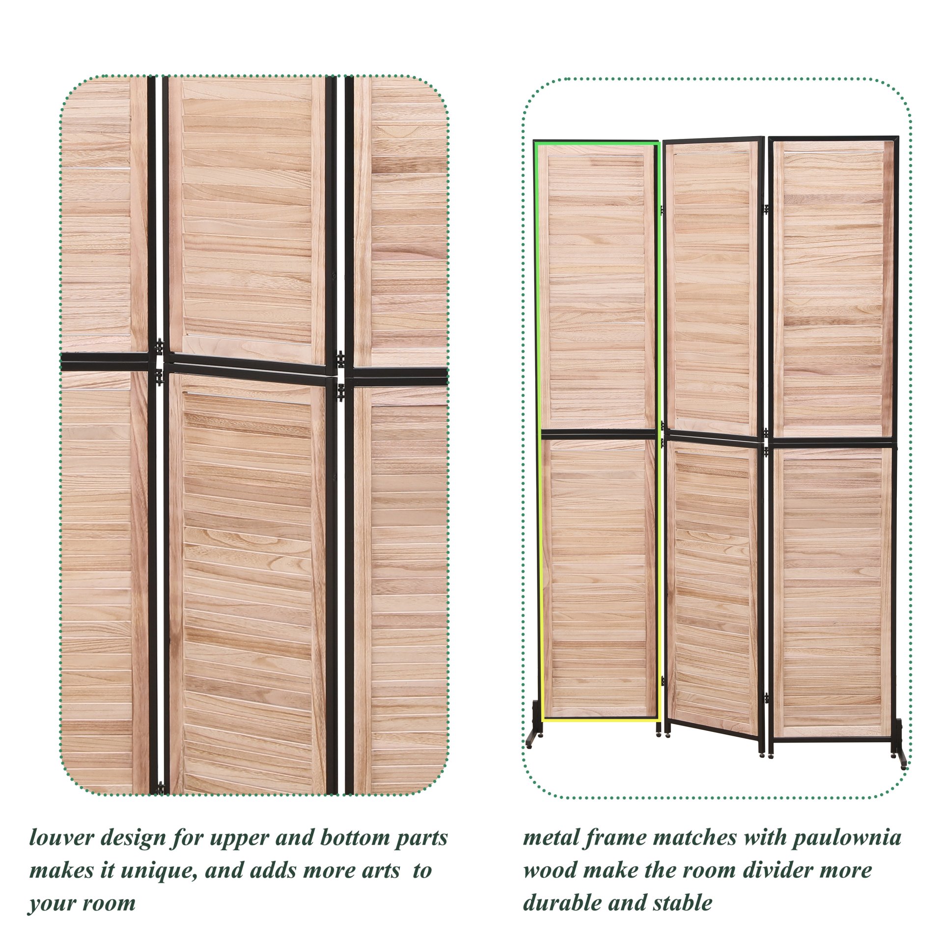 Rustic 3 Panel Room Dividers And Folding Privacy Screen Wooden Room Partitions 6Ft Wall Divider - Natural - Image 6
