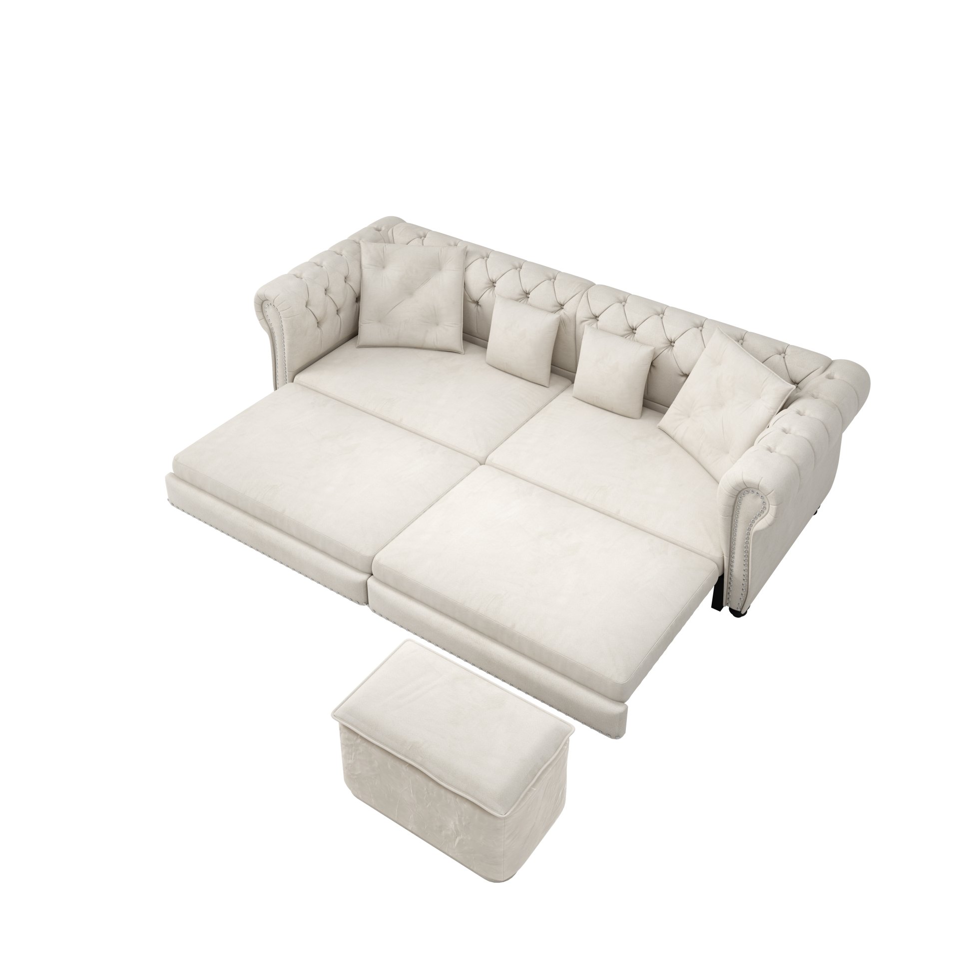 3 In 1 Pull Out Sofa Bed, Convertible Sleeper Sofa Bed, 3 Seater Sofa With Movable Ottoman - Beige - Image 14