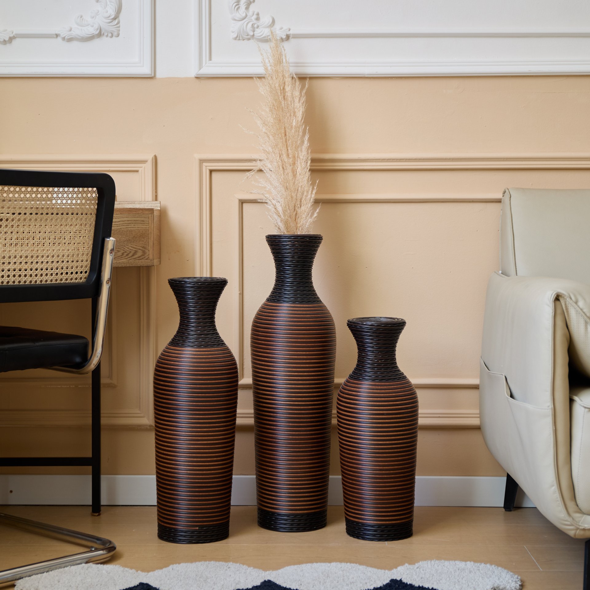 Desktop Vase, Classic And Neat Floor Vase, High Independent Flower Stand, Home Decoration Flower Stand (Set of 3) - Black / Brown - Image 5