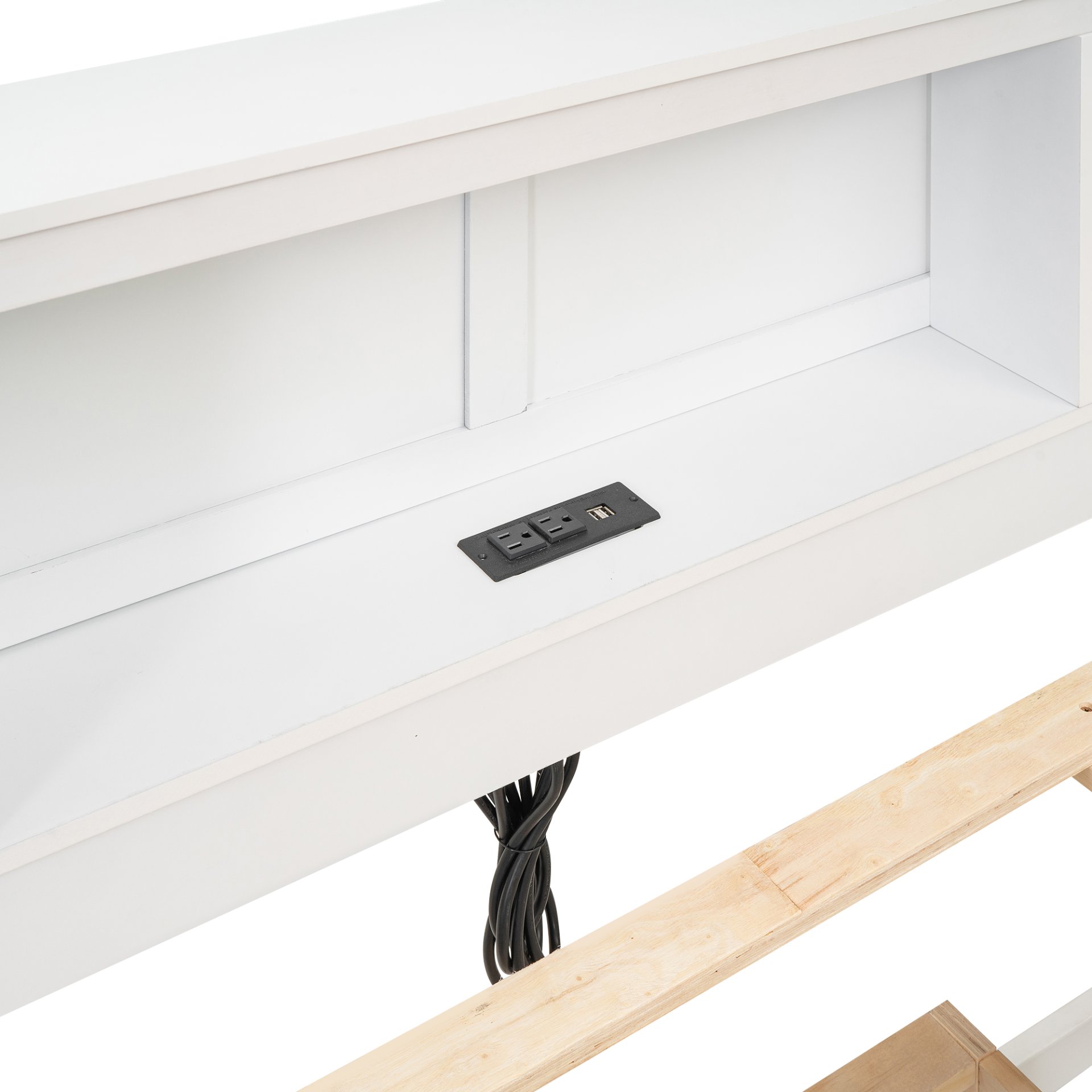 Full Size Platform Bed With Storage Headboard, USB Ports, Twin Trundle, 3 Drawers Construction - White - Image 7