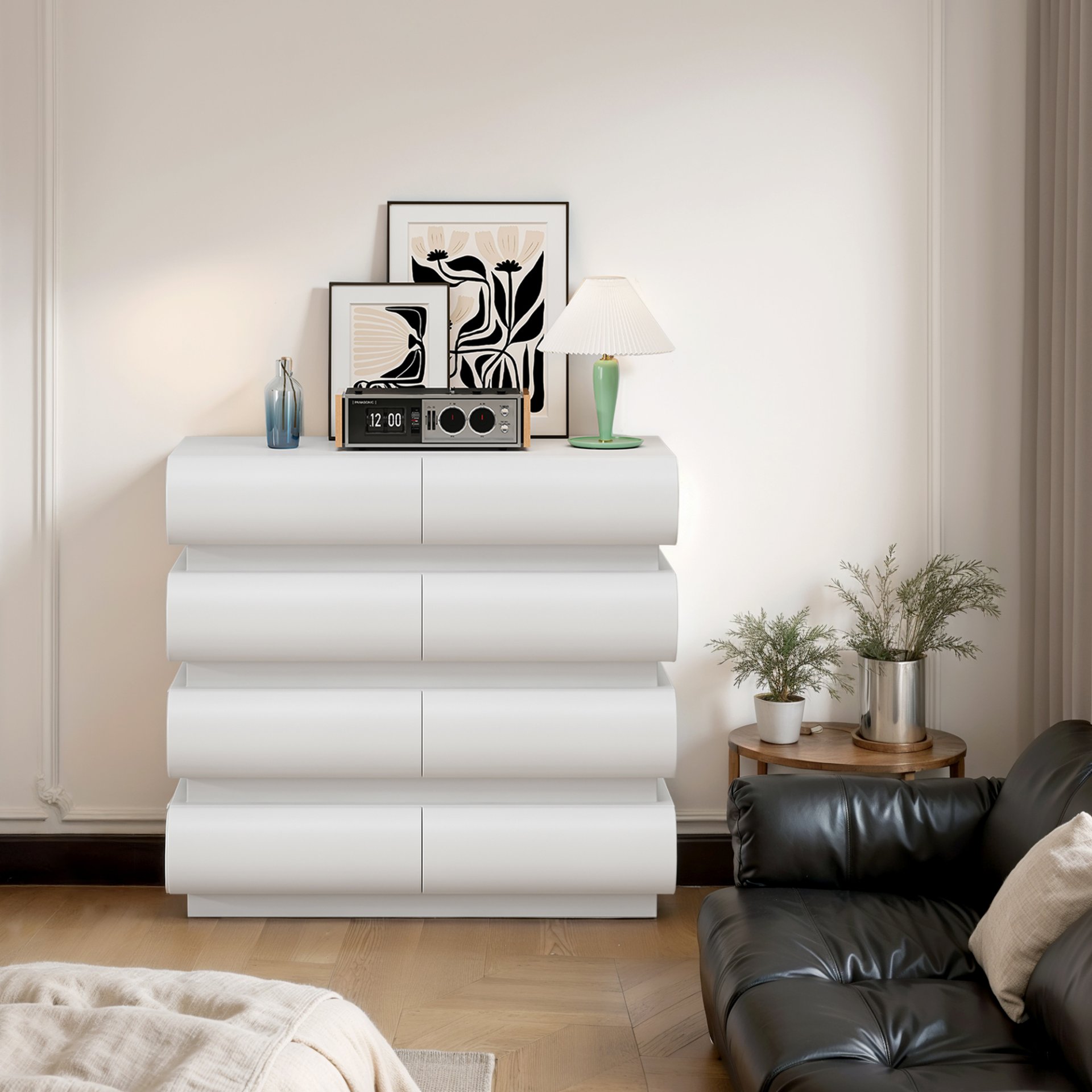 Minimalist Handle Less 8 Drawer Dresser With Wide Storage - White - Image 4