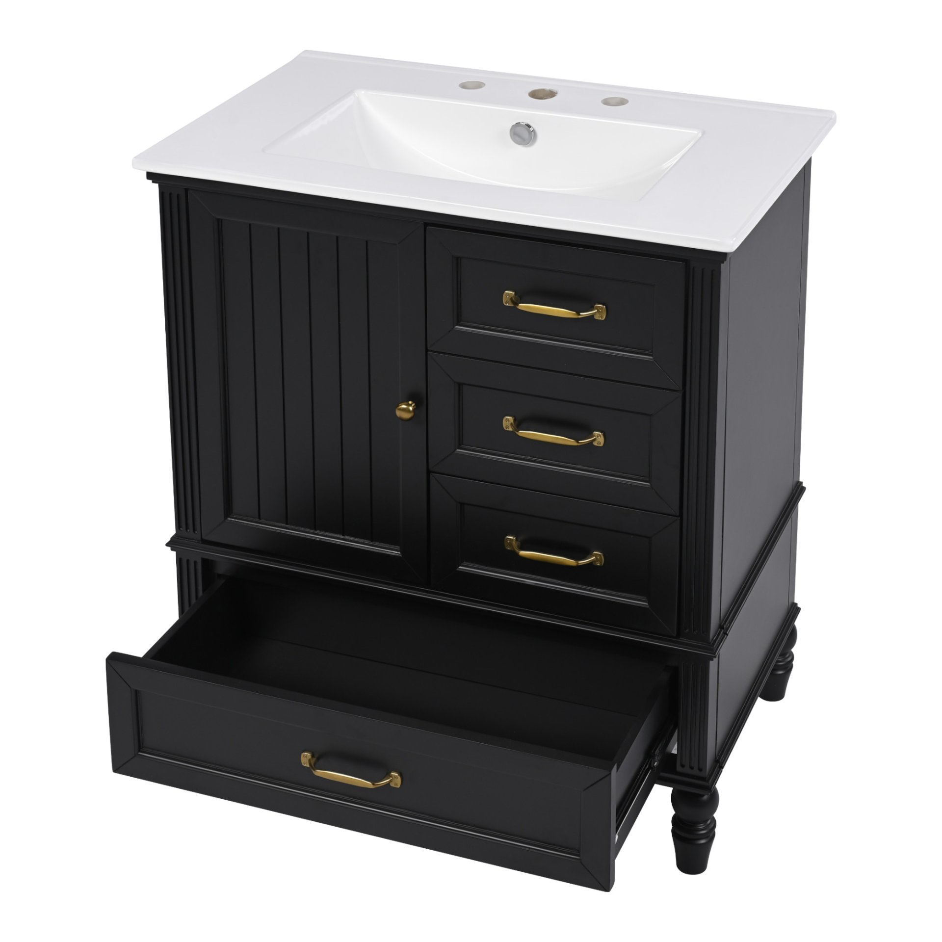 30" Bathroom Vanity With Sink, Cabinet With Door & 3 Drawers - Black - Image 17